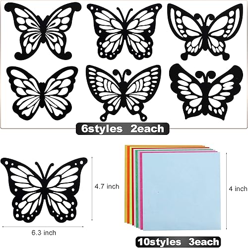 Miniatura 2 de Outus Atrapasoles de mariposa con efecto de vitral, 6 tipos para ventana, arte, aula, manualidades, fiesta, viaje, 6.3 x 4.3 pulgadas con papel de