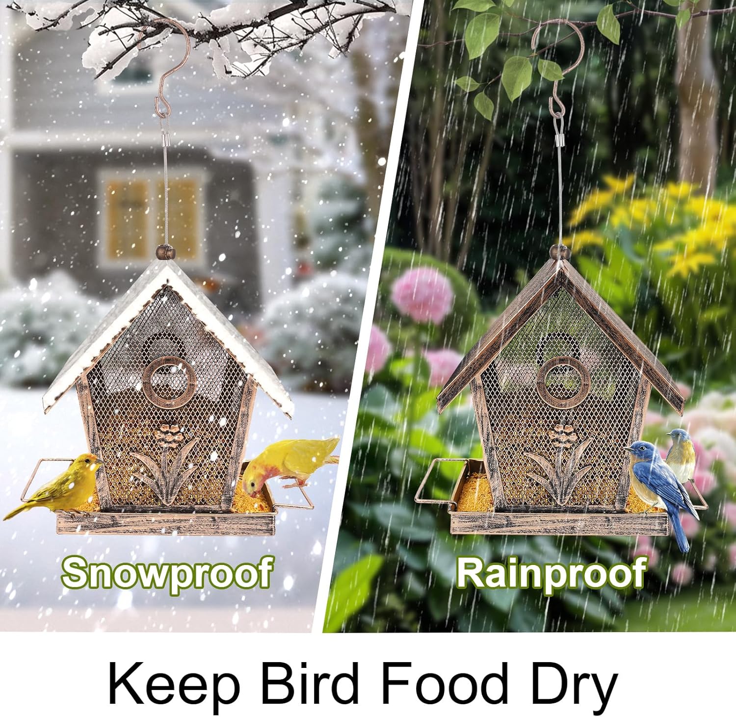 Bird Feeder, Metal Bird Feeders for Outdoors Hanging, Small Wild Birdfeeder for Outside Garden Yard Backyard, 2.5LB Capacity - Image 4