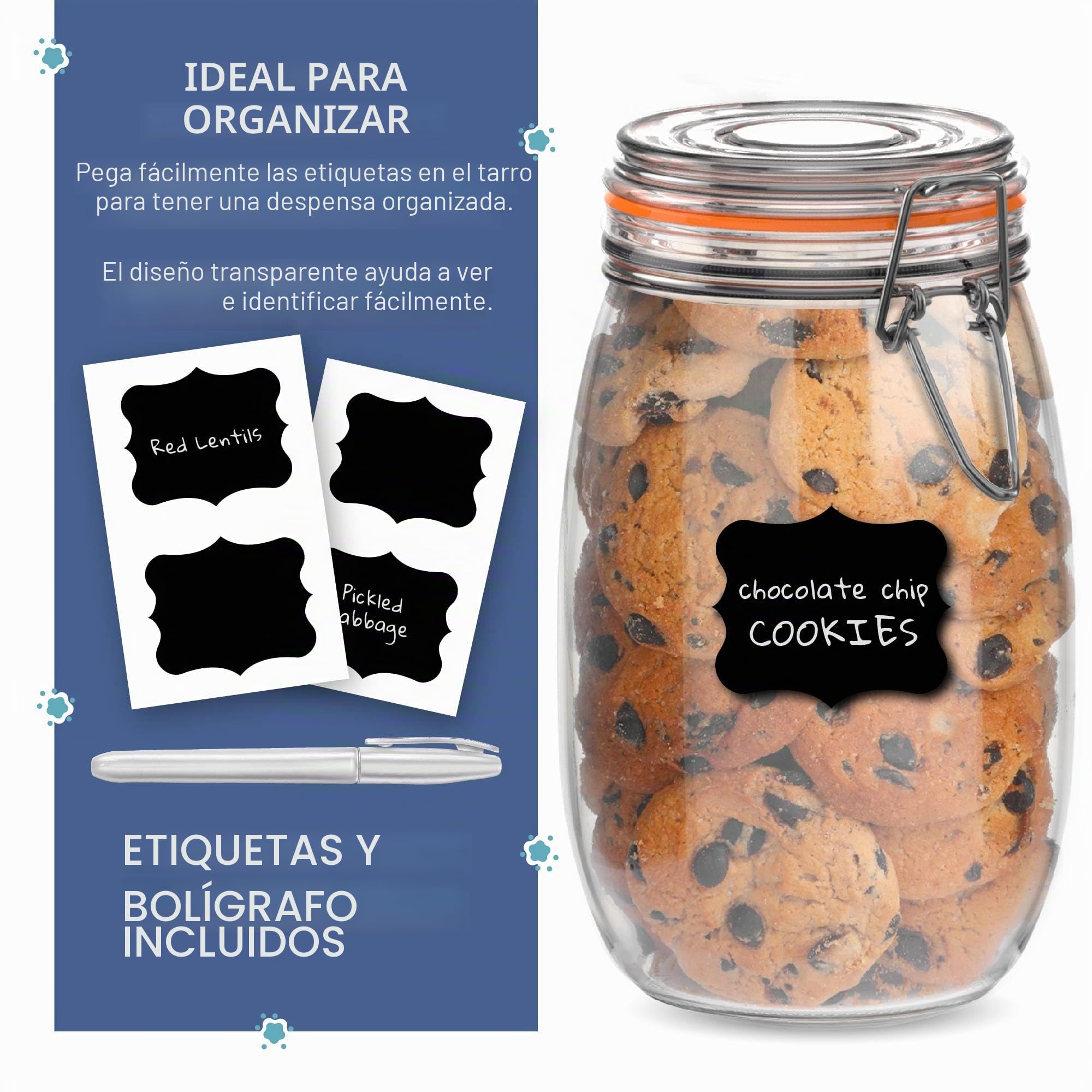 HEFTMAN Juego de 6 tarros de vidrio herméticos de 1 litro con tapas y sello de silicona, para pasta, granos de café, iniciación de masa madre, juego de tarros de almacenamiento de alimentos