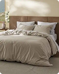 Bedsure Cotton Duvet Cover King - Luxury Slub Weave 100% Cotton Duvet Cover with a Linen Like Textured, Easy Change Durable Bedding, Tannish Linen Grey, 104" x 90"