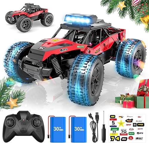 Miniatura 1 de Haijon Coche RC de alta velocidad 120 25+kmh 2WD con faro, control remoto, radio de camión, vehículos todoterreno, vehículo electrónico, monstruo