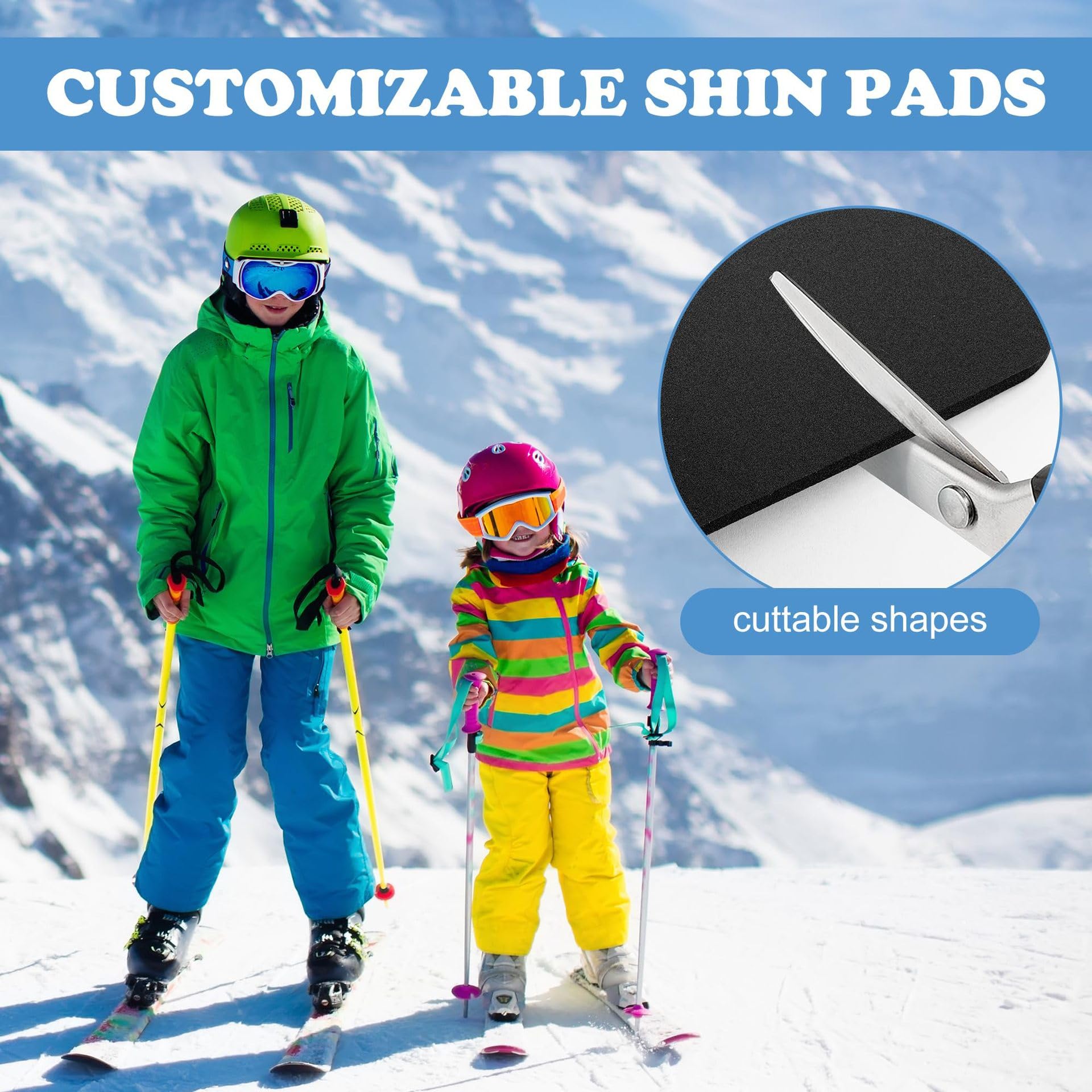 Protector de Tibias para Esquí, 4 Piezas Protector de Piernas Recortable, Espinilleras Esqui Engrosadas para Deportes de Invierno, Entusiastas del Esqui, Atletas