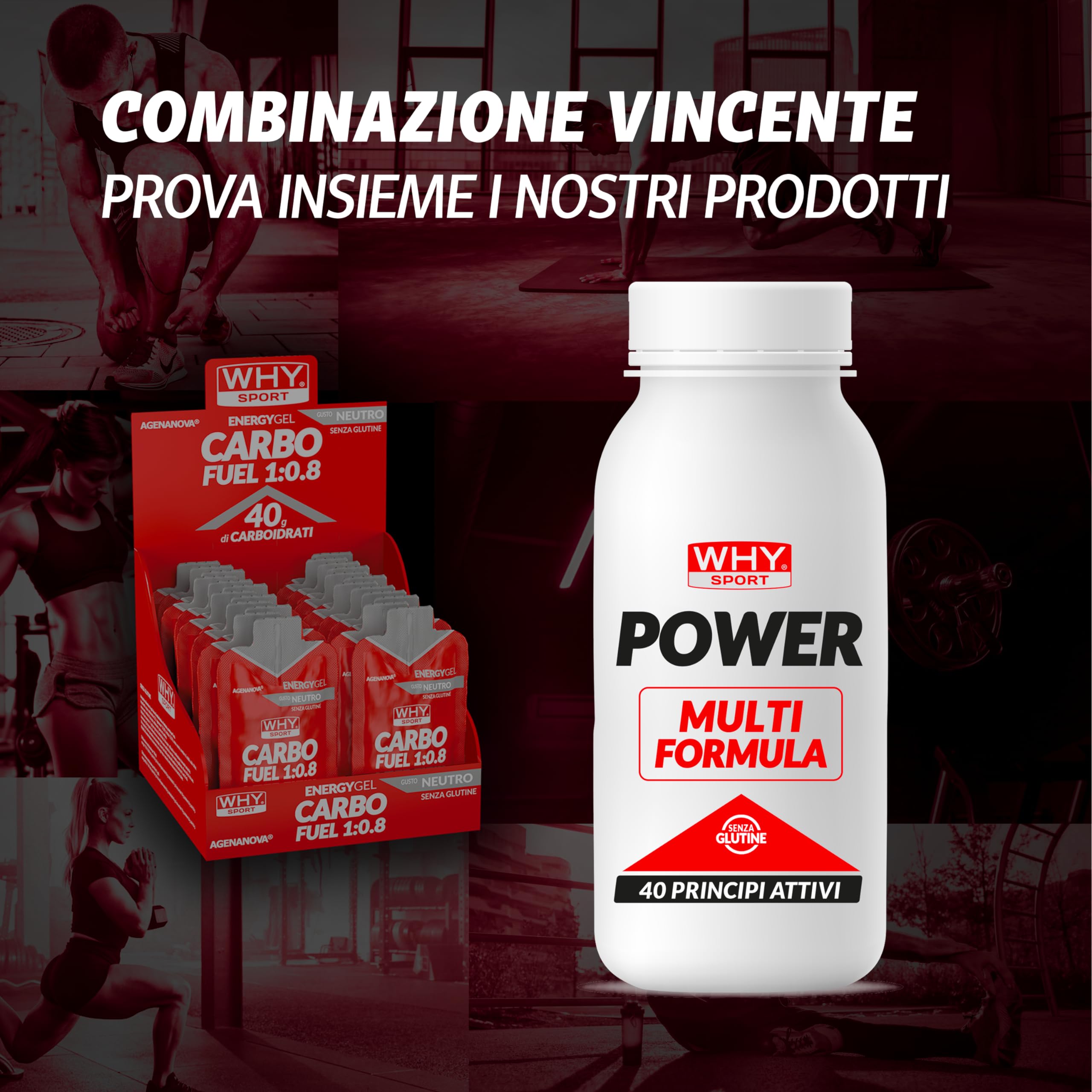 WHY SPORT - Carbo Fuel 1:0.8 - Gel Energetico Pre Workout - Maltodestrine Agenova e Carboidrati - Integratori Alimentari Senza Glutine - Gusto Neutro - Box da 24 pz - 60 ml