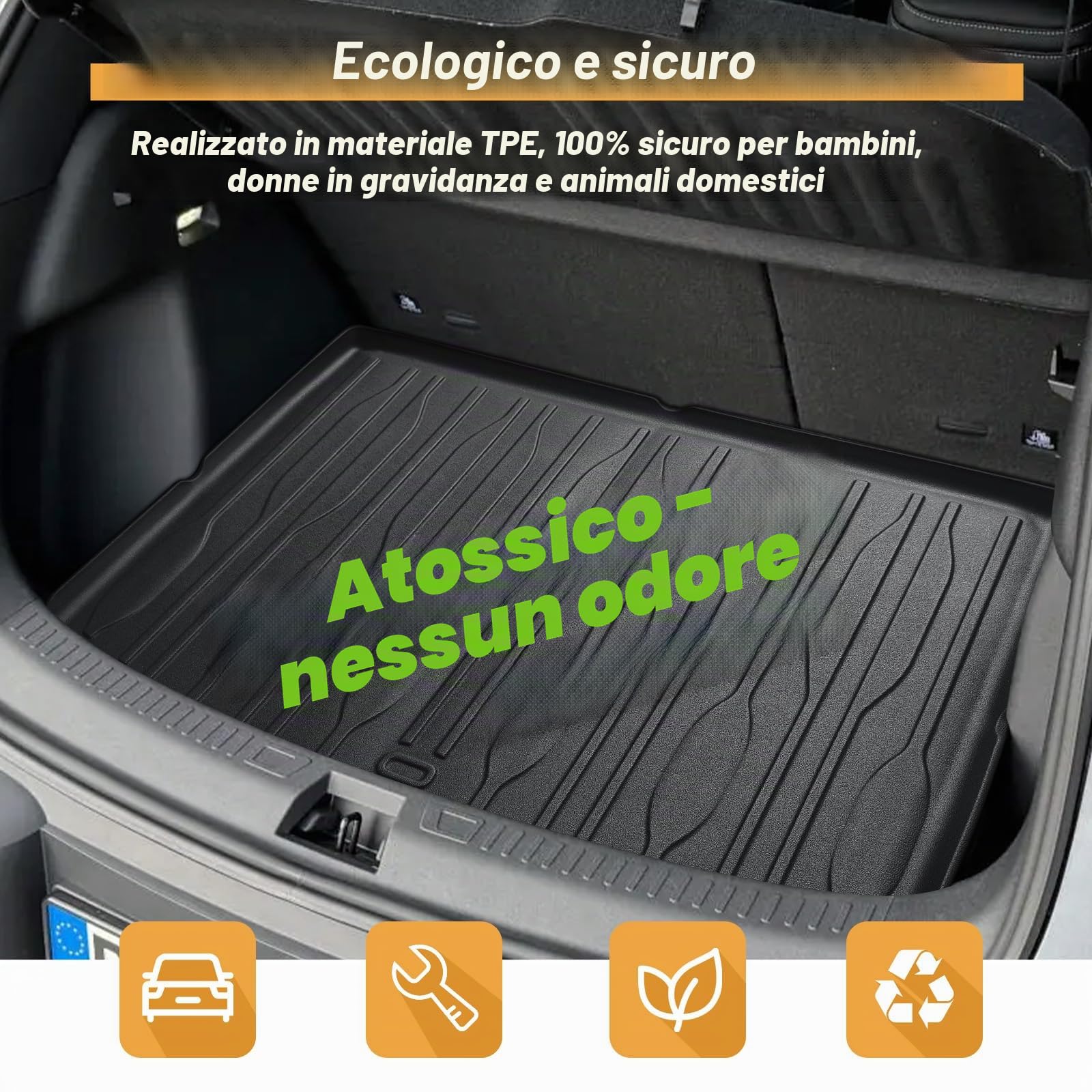 ECOZEN Vasca Baule per BYD Atto 2 (EV)/Atto 2 DM-i (PHEV) 2024-2026 3D Specifica In TPE Proteggi Bagagliaio Tappetino del bagagliaio con bordino rialzato resistente impermeabile per tutte le stagioni