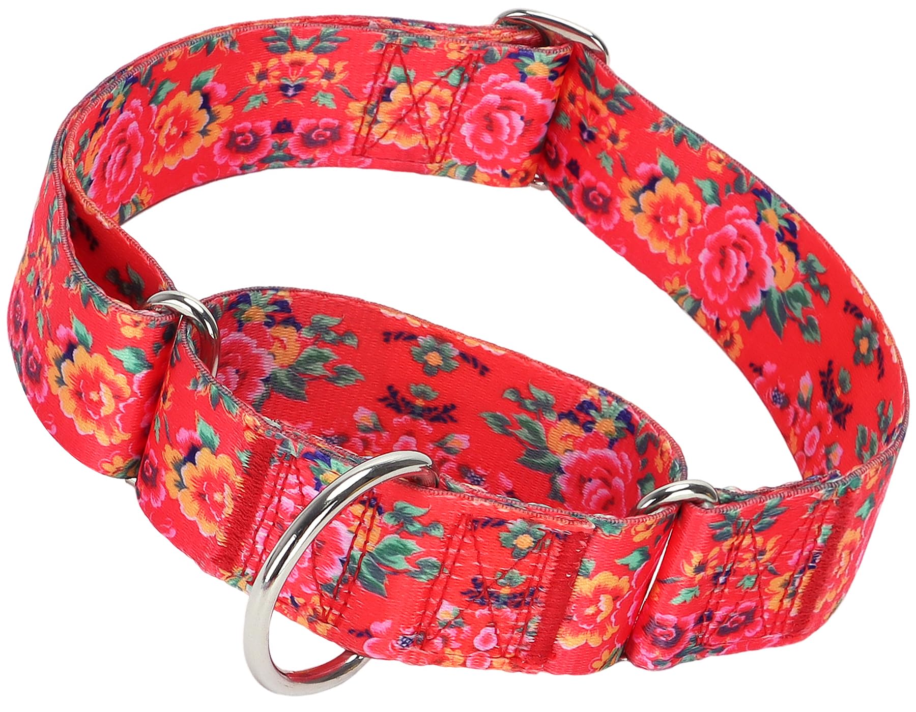 Martingale Dog Collar 1.5” Width – Heavy Duty Adjustable Training Collar with Stylish Red Floral Design – Secure Fit for Medium & Large Dogs – Perfect