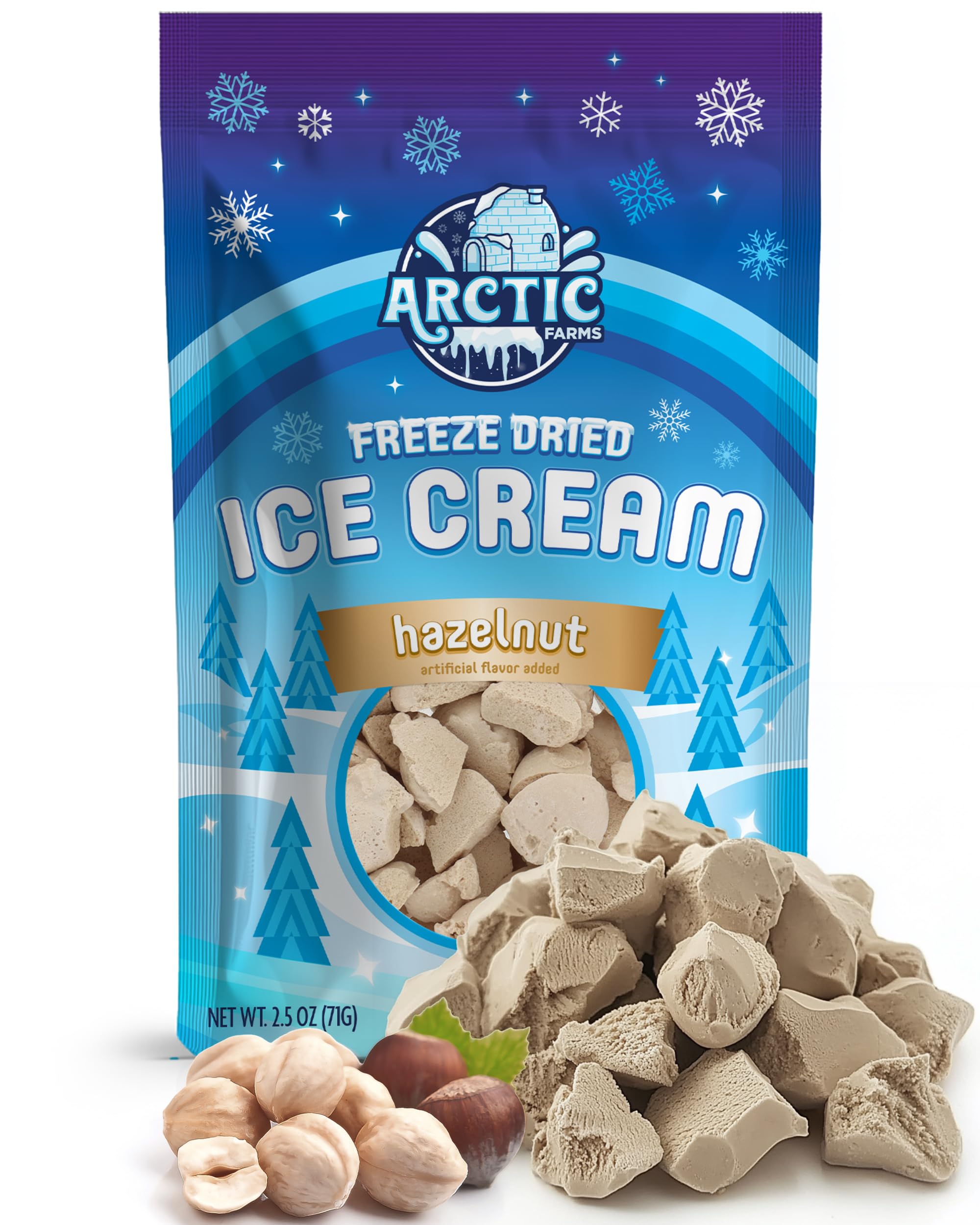 Arctic Farms Freeze Dried Ice Cream Bits Bagged and Boxed - Does Not Melt (2.5oz, Hazelnut)