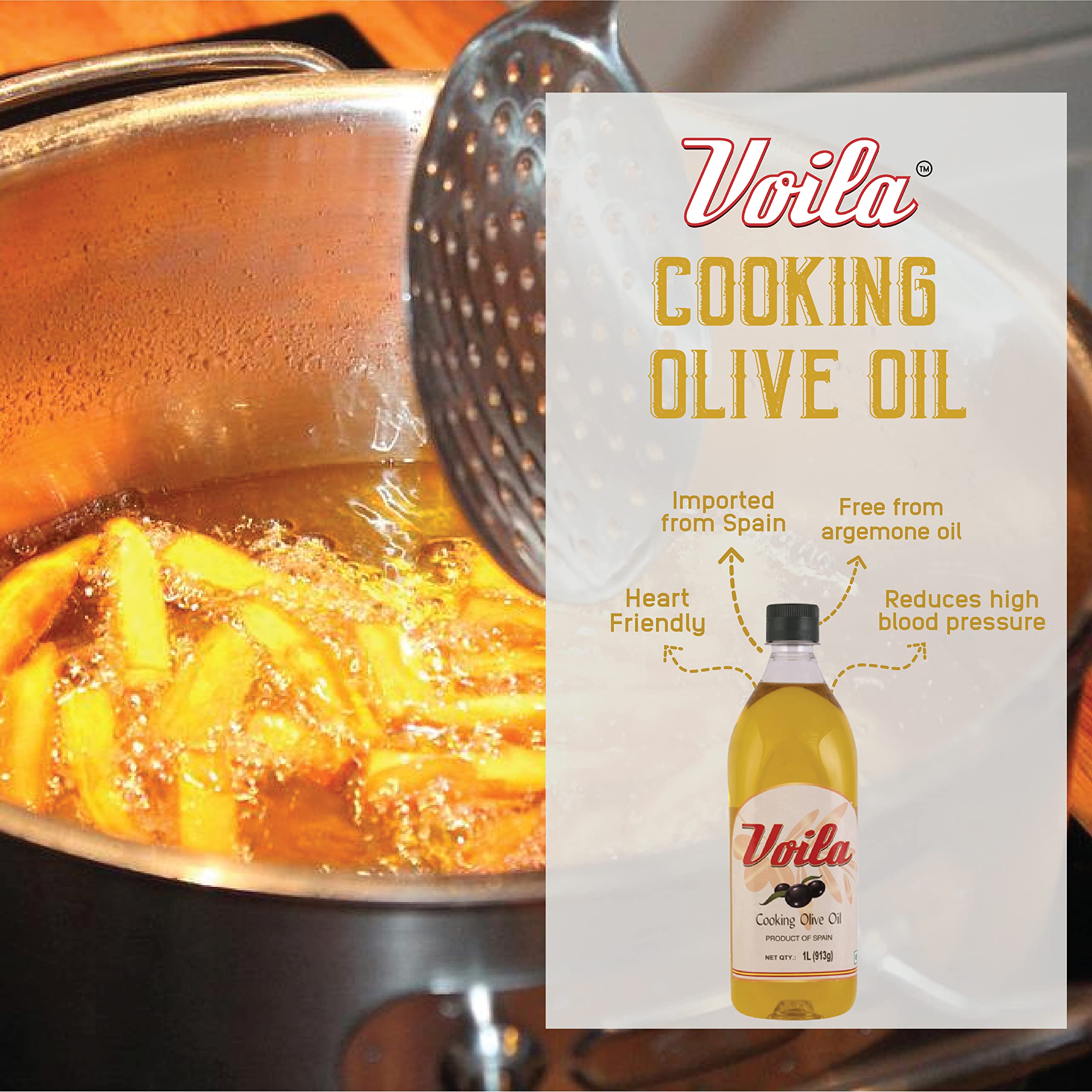 Voila Pure Olive Oil 1 liter | For Exotic Cooking & more | Olives of Spain | Nutrient Rich | Pure Olive Oil 1