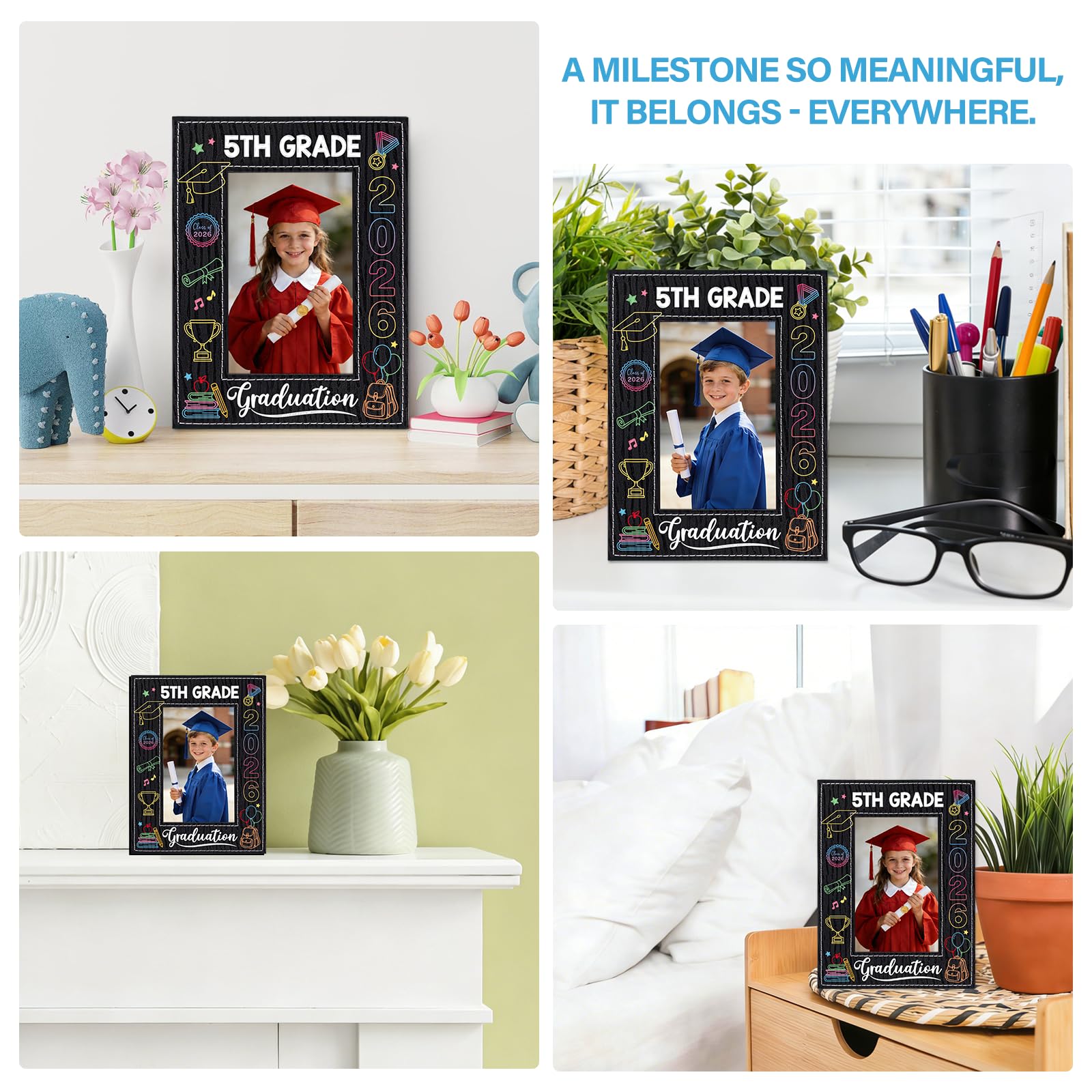 PETCEE 5th Grade Graduation Gifts - 5th Grade Graduation Picture Frame 2026 4"x 6" Fifth Grade Grads Decorations Photo Frame Keepsake for Kids Boys Girls Class of 2026 Gifts for Elementary School