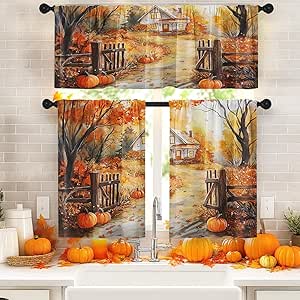 Amazon.com: Arttown Fall Kitchen Window Curtains and Valances Set 36 ...