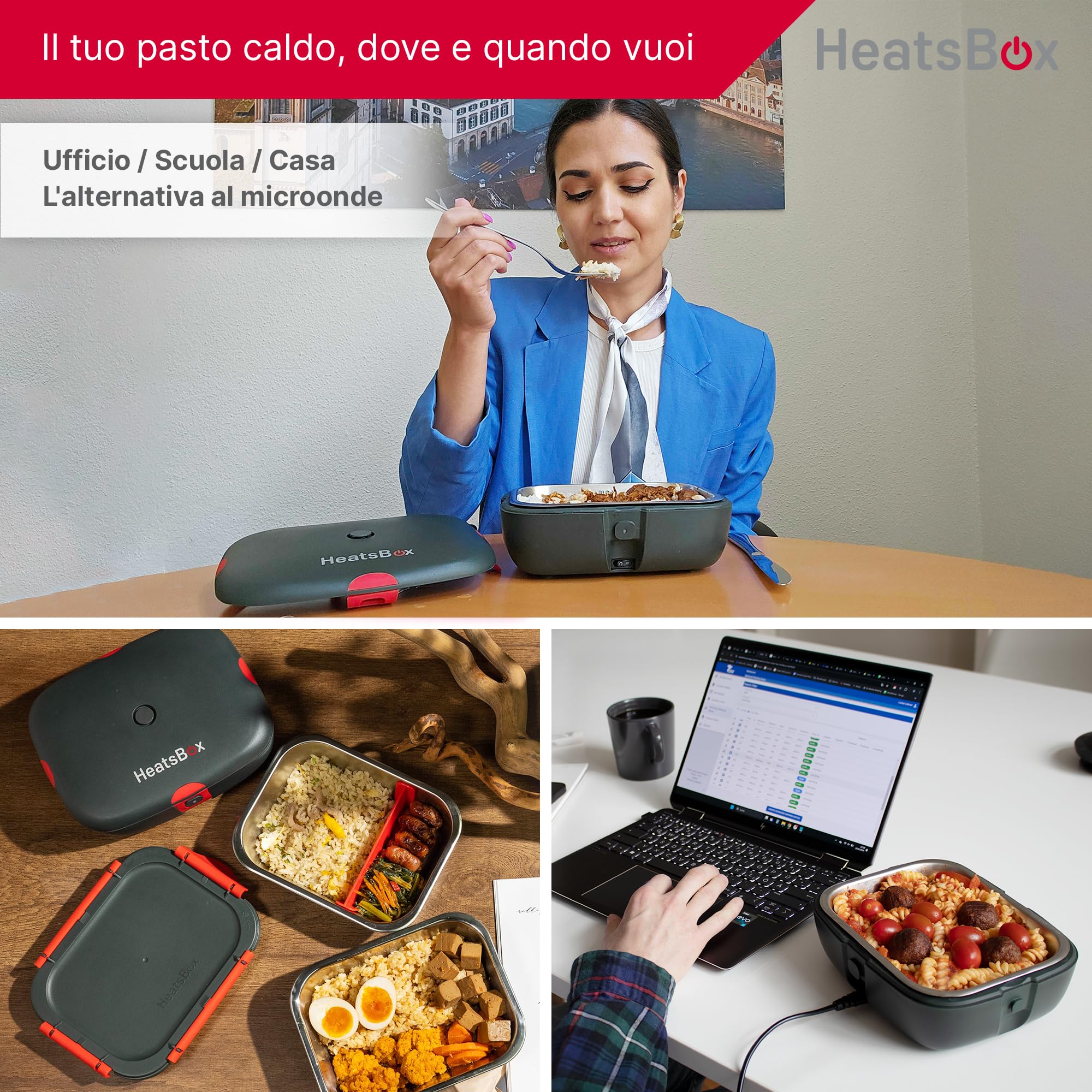Faitron HeatsBox Style - Scaldavivande Elettrico Portatile senza BPA, Fiamma Termica in Acciaio Inox con Pressione Fumi, Porta Pranzo (925 ml), 90 W