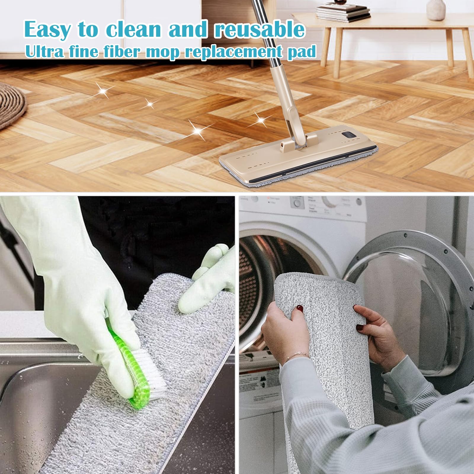 4 Panni Microfibra Per Mop - Lavabili, Riutilizzabili, Per Pavimenti Legno, Marmo, Piastrelle - Foto 2