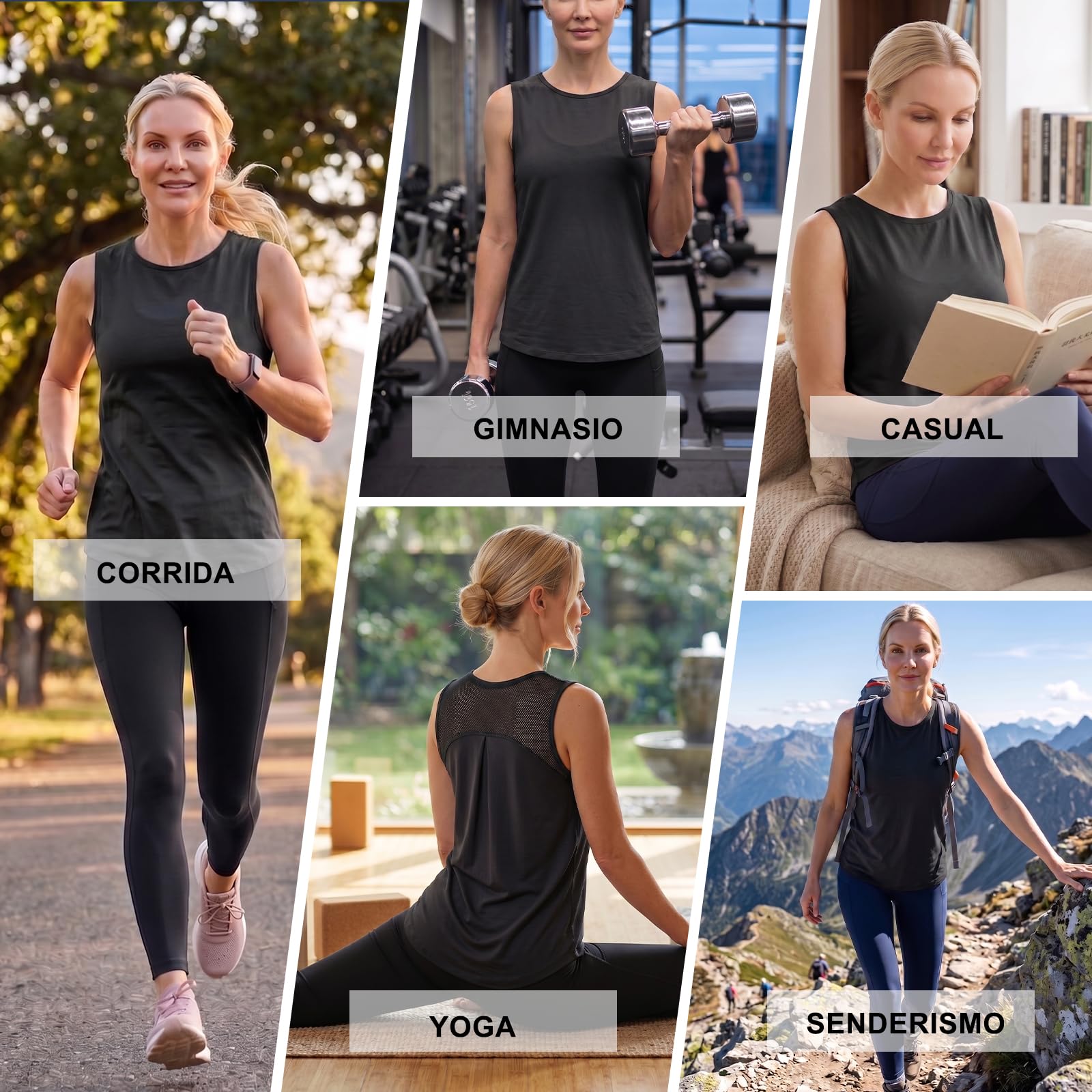 Camiseta Deportiva Mujer Espalda Malla Top Deportivo Transpirable de Secado Rápido Camiseta Sin Mangas de Fitness Alta Elasticidad Ligero Yoga Tops Cuello Redondo Shirt para Running Gimnasio