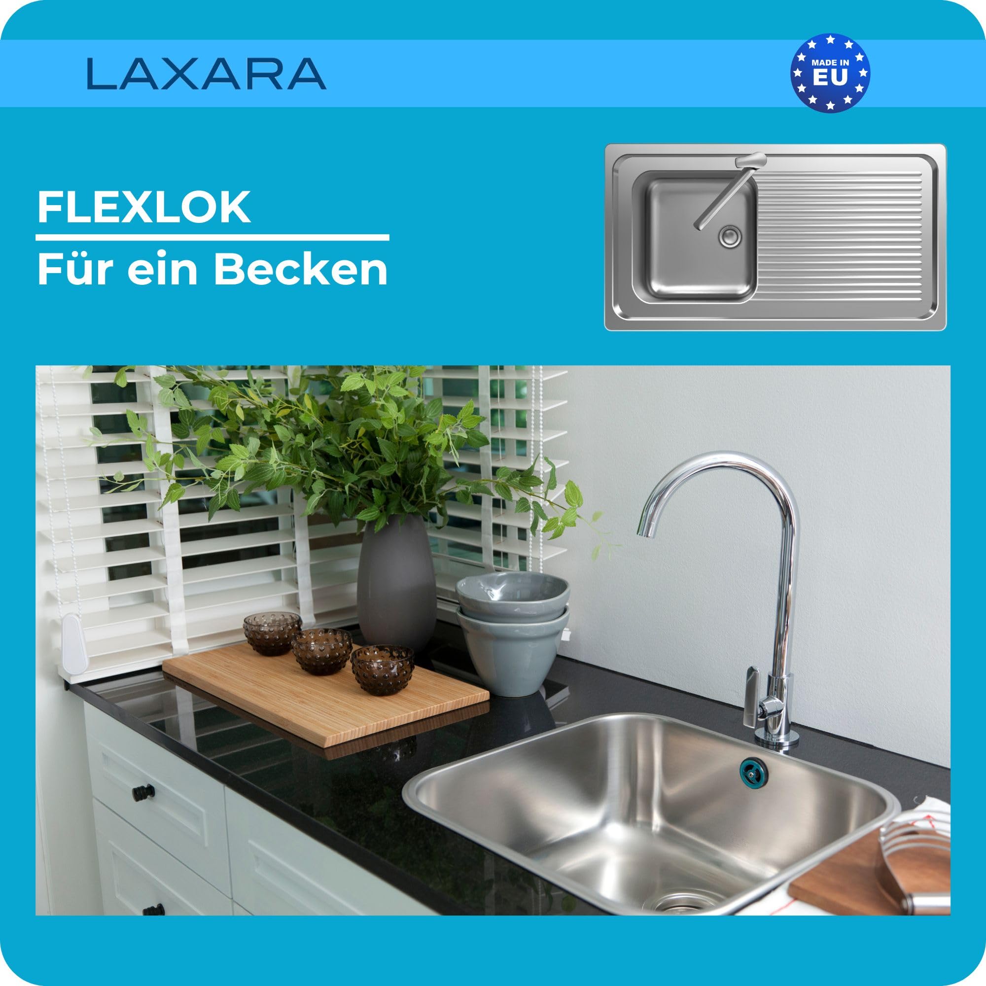 Flexlok Siphon télescopique pour éviers de cuisine/bacs à vaisselle peu encombrants | Flexibilité universelle avec plastique recyclé | (Flexlok 1 avec trop-plein rectangulaire sans tuyau