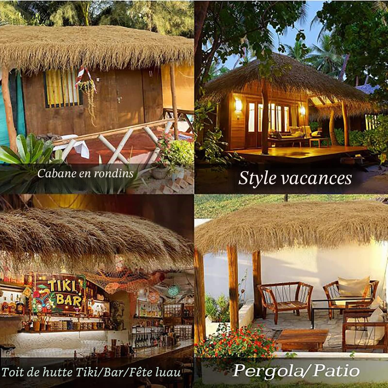 HAZEK Rouleau De Chaume Artificiel Tiki Bar Toit Chaume Synthétique Toit De Chaume Plage Fête Hawaïenne, Décoration De Clôture De Jardin Et Décoration De Bar(Size:1.6x6.5ft （0.5x2m）)
