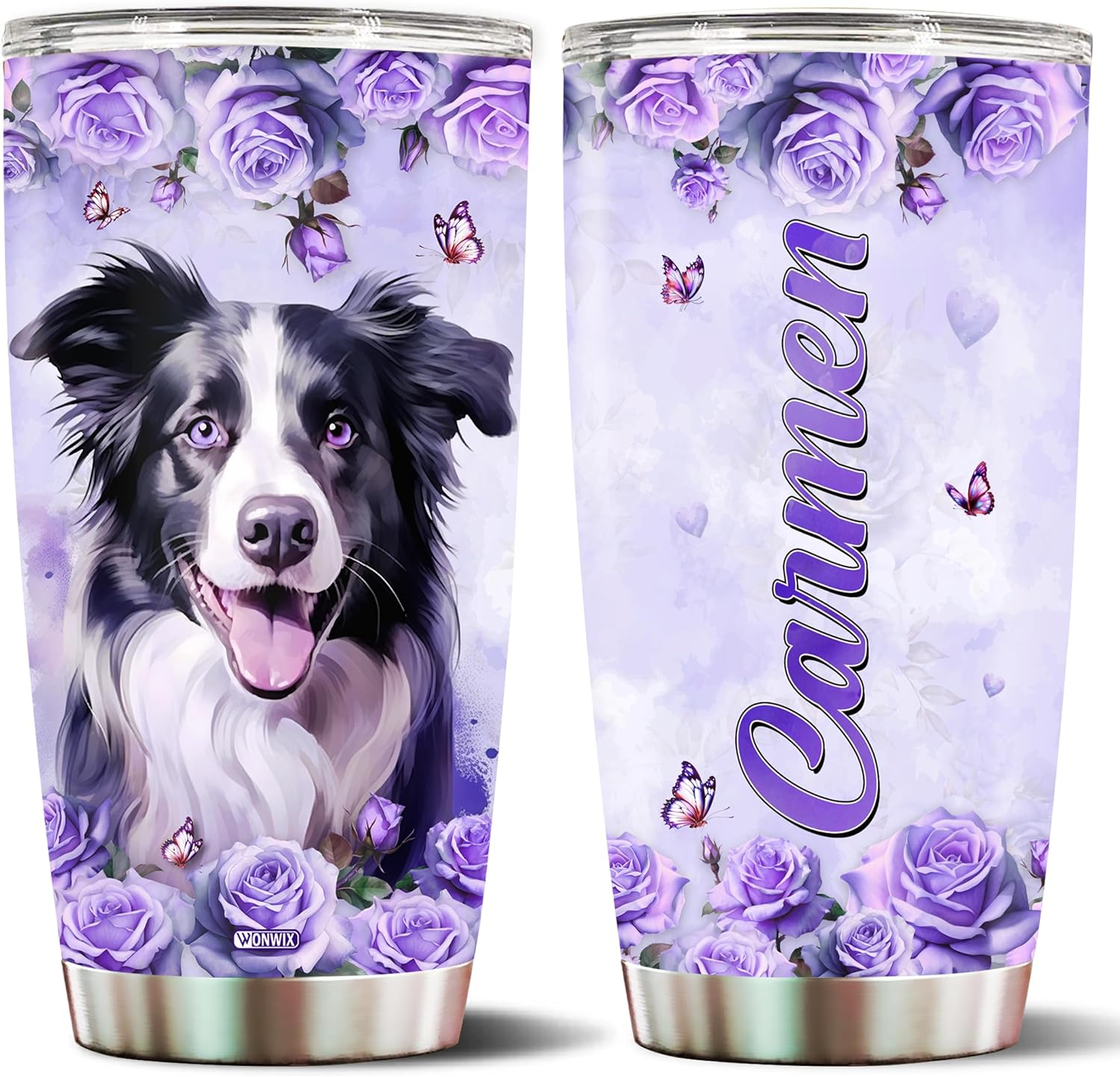 Personalized Border Collie Gifts for Women 20oz Stainless Steel Insulated Tumbler with Lid Water Bottle Travel Coffee Mug Wife Daughter Mom Mothers Day Christmas Birthday Valentine