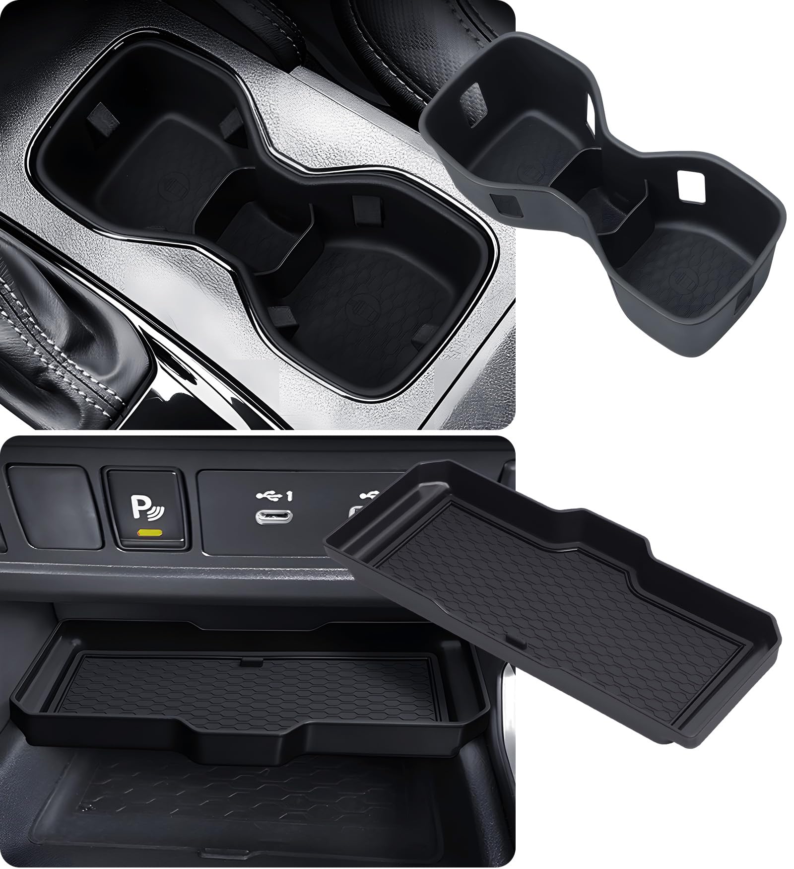 Cup Holder Inserts &amp; Center Console Organizer for Nissan Frontier 2026 2025 2024 2023 2022, Interior Accessories Cup Holders Covers Protector &amp; Storage Tray for 2022-2026 Frontier, Black