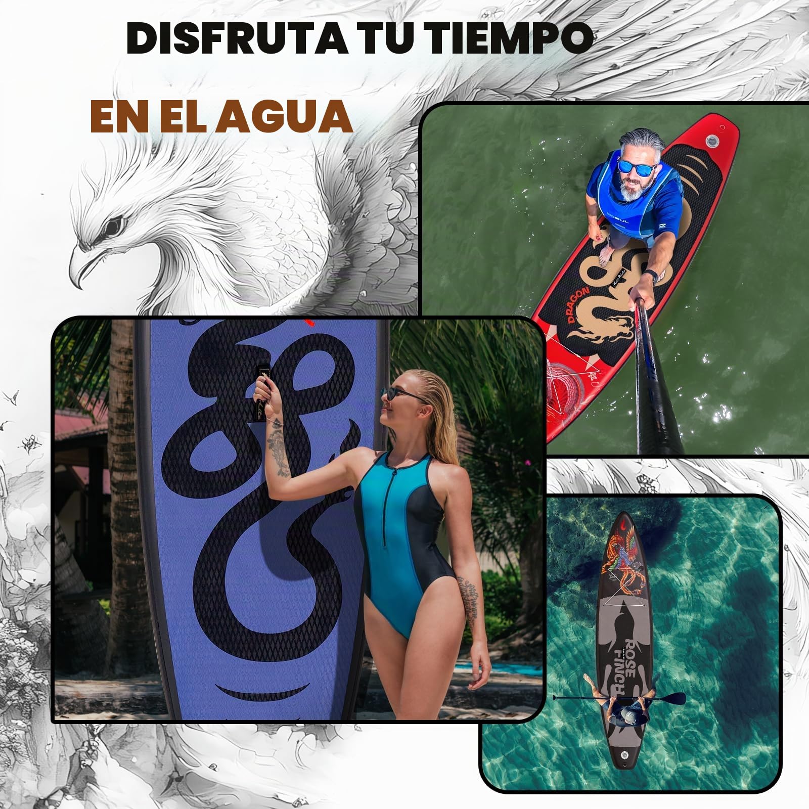 FEATH-R-LITE Tabla de Paddle Surf Inflable Multifuncional con Bomba Manual, Mochila Sup, Correa, Remo Ajustable, para Adultos de Todos los Niveles de Habilidad