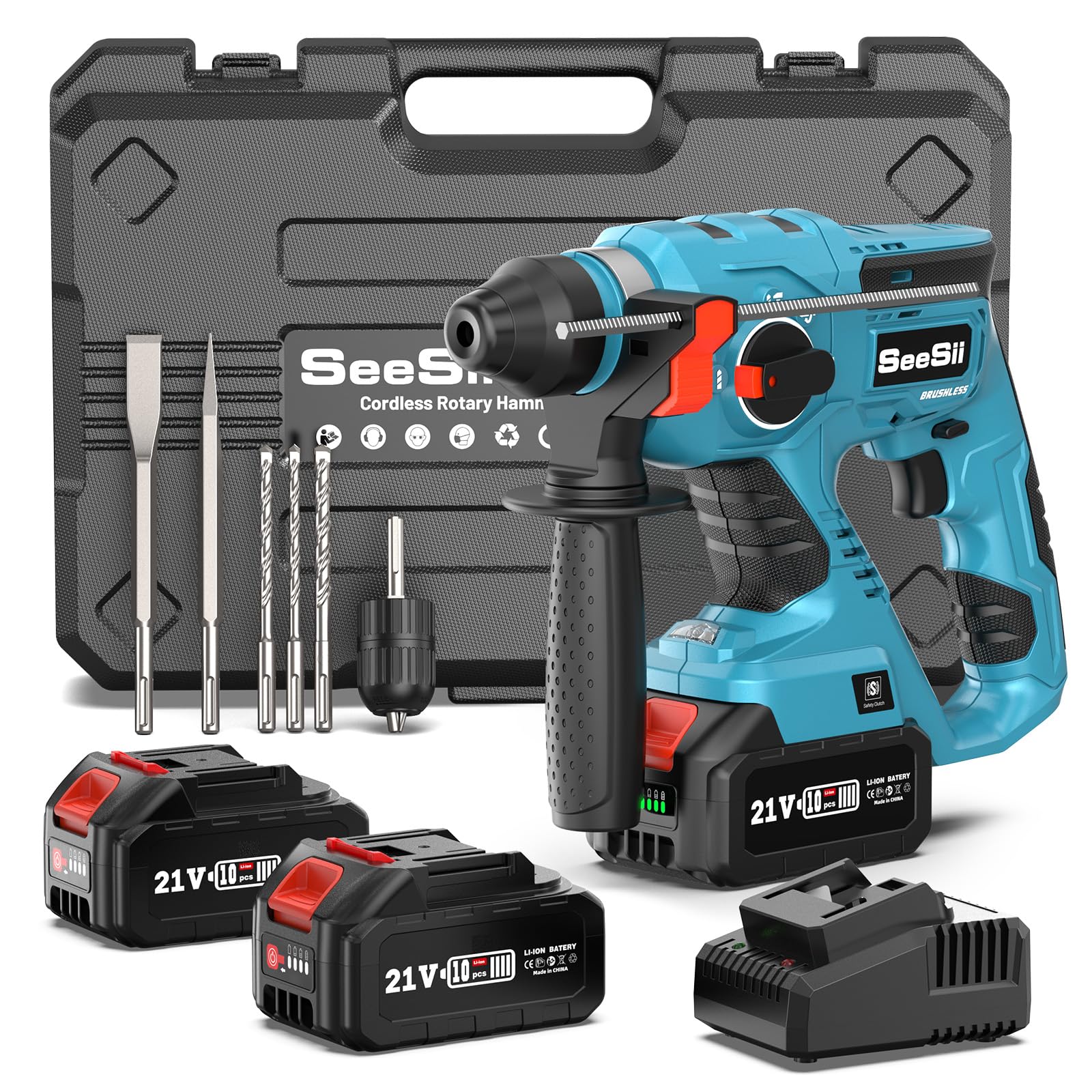 Marteau Perforateur Sans Fil Seesii 21V – 2 Batteries 4.0Ah – SDS-Plus