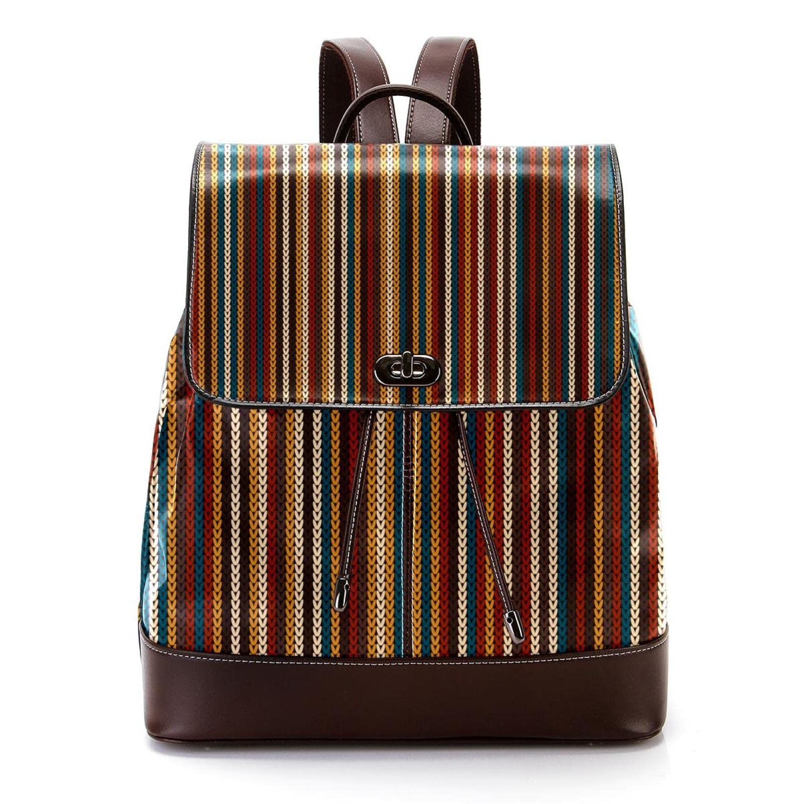 Retro paski boho mini sztuczna skóra plecak torebka, damski plecak torebka torba szkolna, Wielokolorowy 01