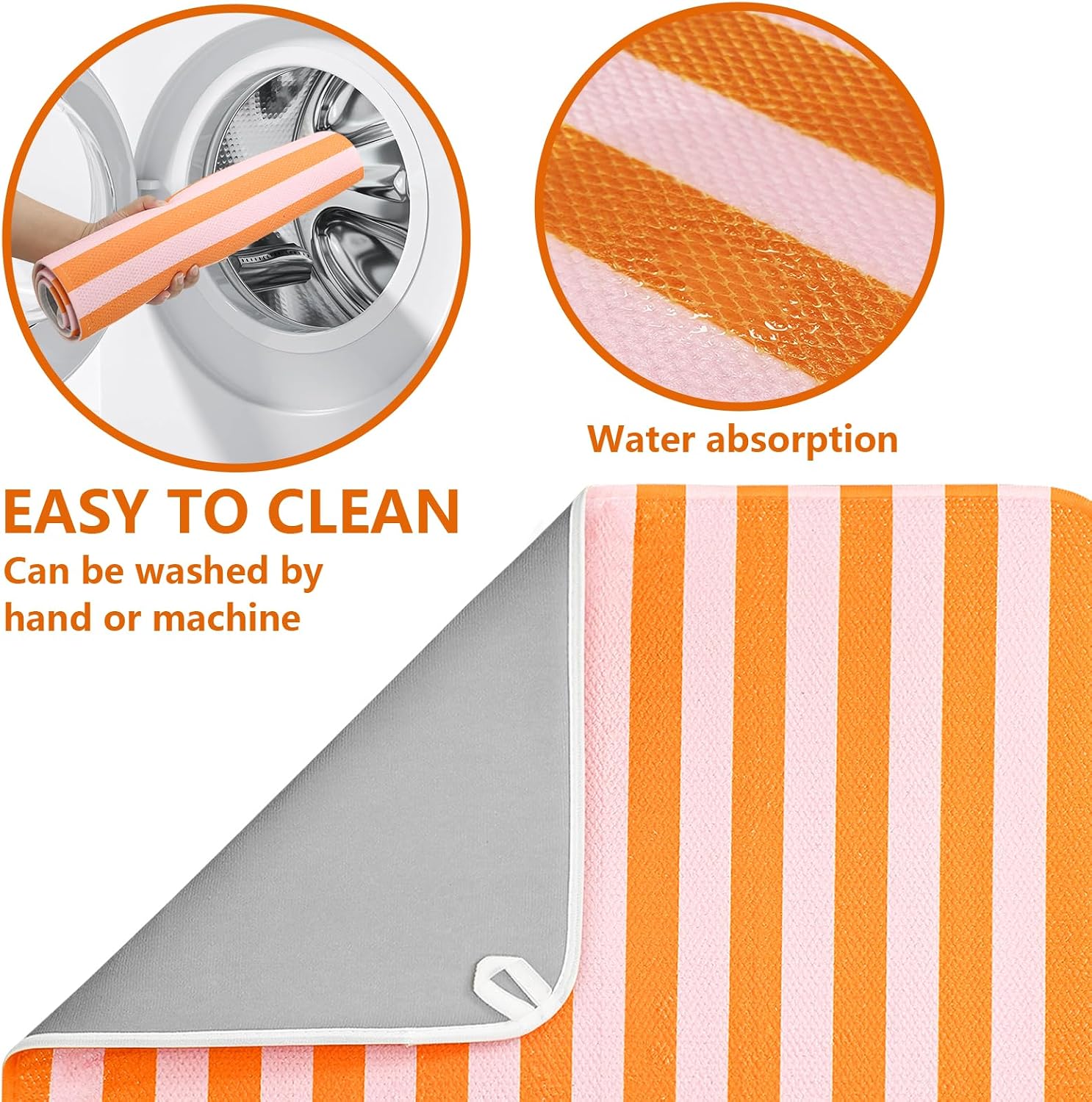 JarThenaAMCS Stripe Dish Drying Mat 18 x 24 Inch Coffee Bar Draining Mat Pink Orange Absorbent Non-Slip Drain Pad Dish Rack Drainer Mats for Kitchen Counter Countertop Decor