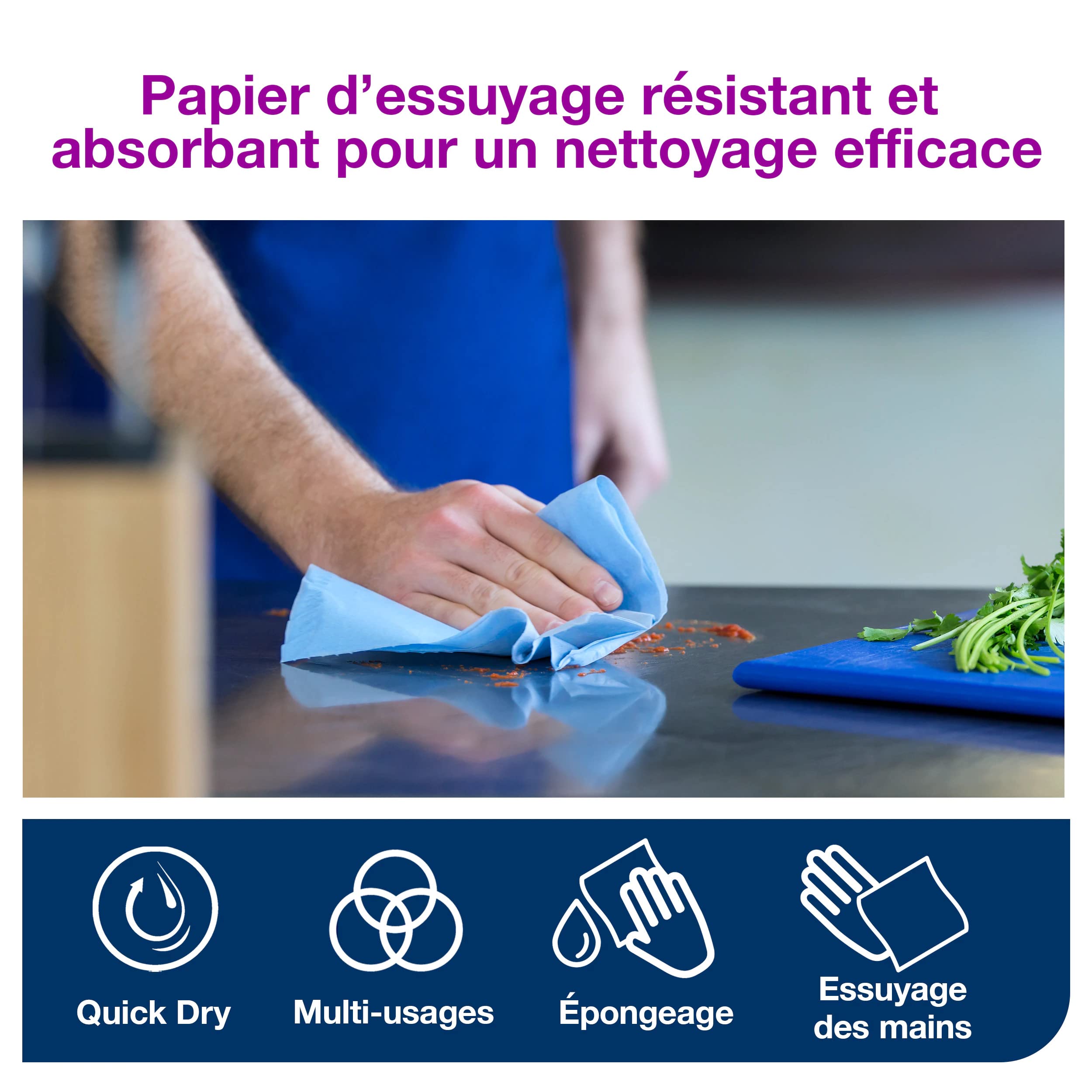 Tork 130050 Wiping Paper Plus / 2 Ply Absorbent, QuickDry Paper Roll Suitable for Tork W1 Wipers Wall/Floor/Standard System / Blue / 1 x 510m / Ø 39cm