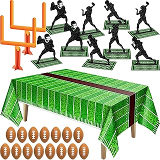 22 Pieces Football Theme Party Decorations, 3D Football Goal Post Player Silhouette Centerpieces Football Stress Balls Football Touchdown Table Cover Field Tablecloth for Birthday Favors Supplies