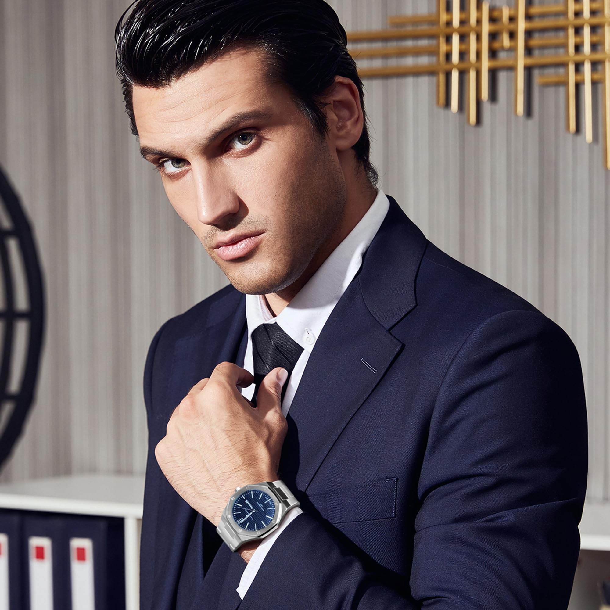 SAPPHERO Orologio da uomo in acciaio inox 50 m impermeabile ottagonale analogico giapponese al quarzo classico lusso business casual moda orologi da uomo elegante regalo