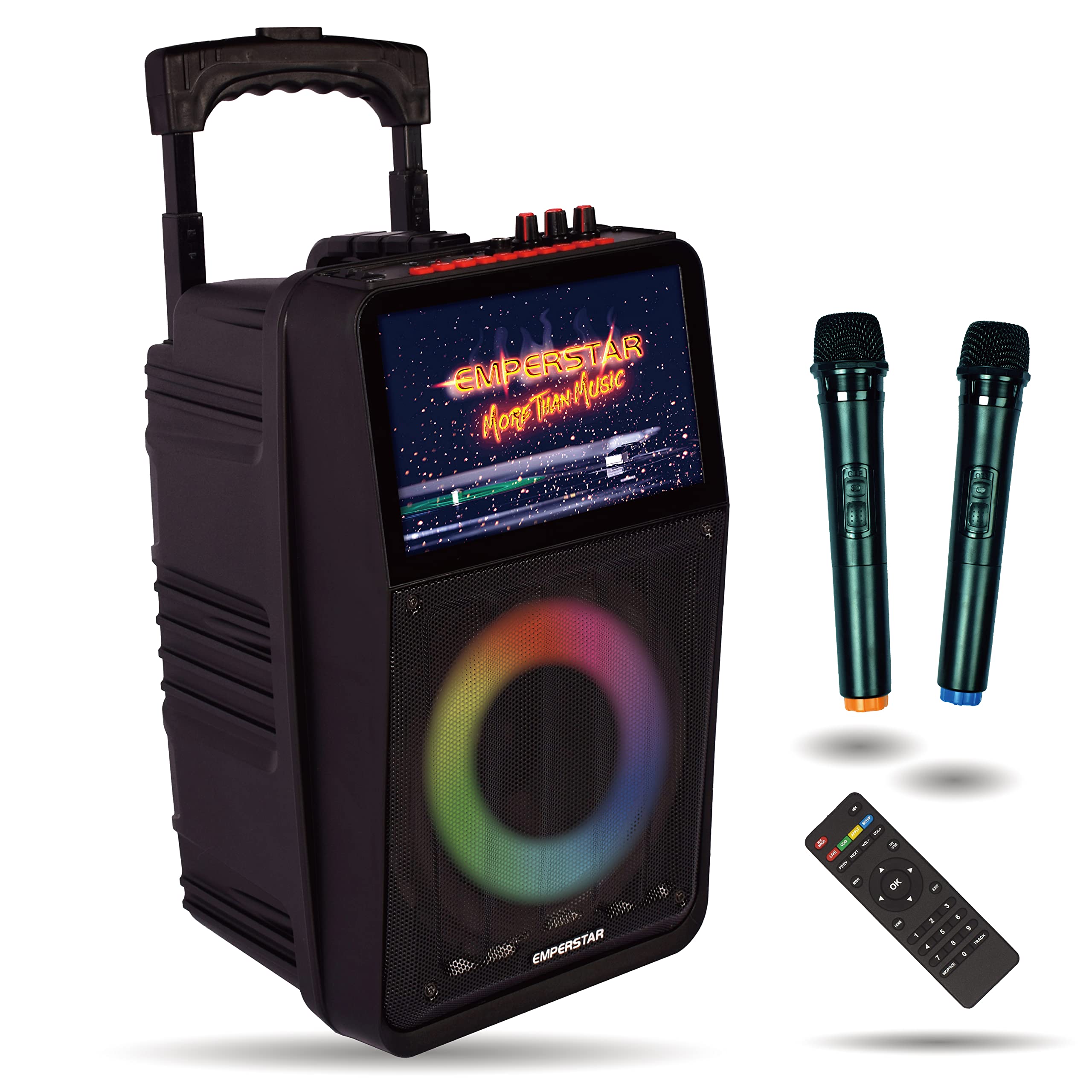 Portable Karaoke Machine Bluetooth Speaker, 8'' Non-Touch Screen with 2 Wireless Mic, Lyrics Display