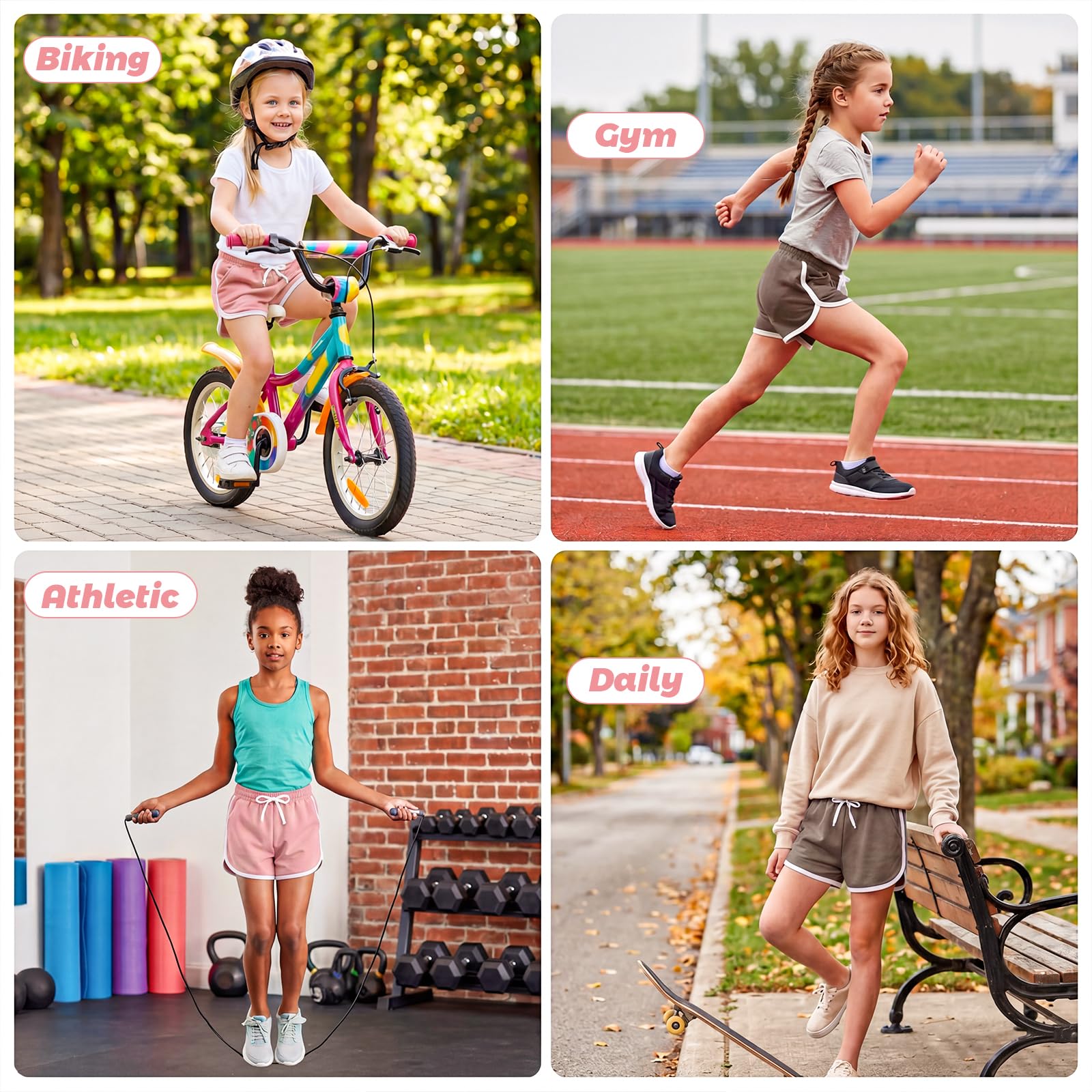Shorts Fille Lot de 2 Coton Respirant Pantalon Court Taille élastique Sports Danse Gymnastique 4-14 Ans