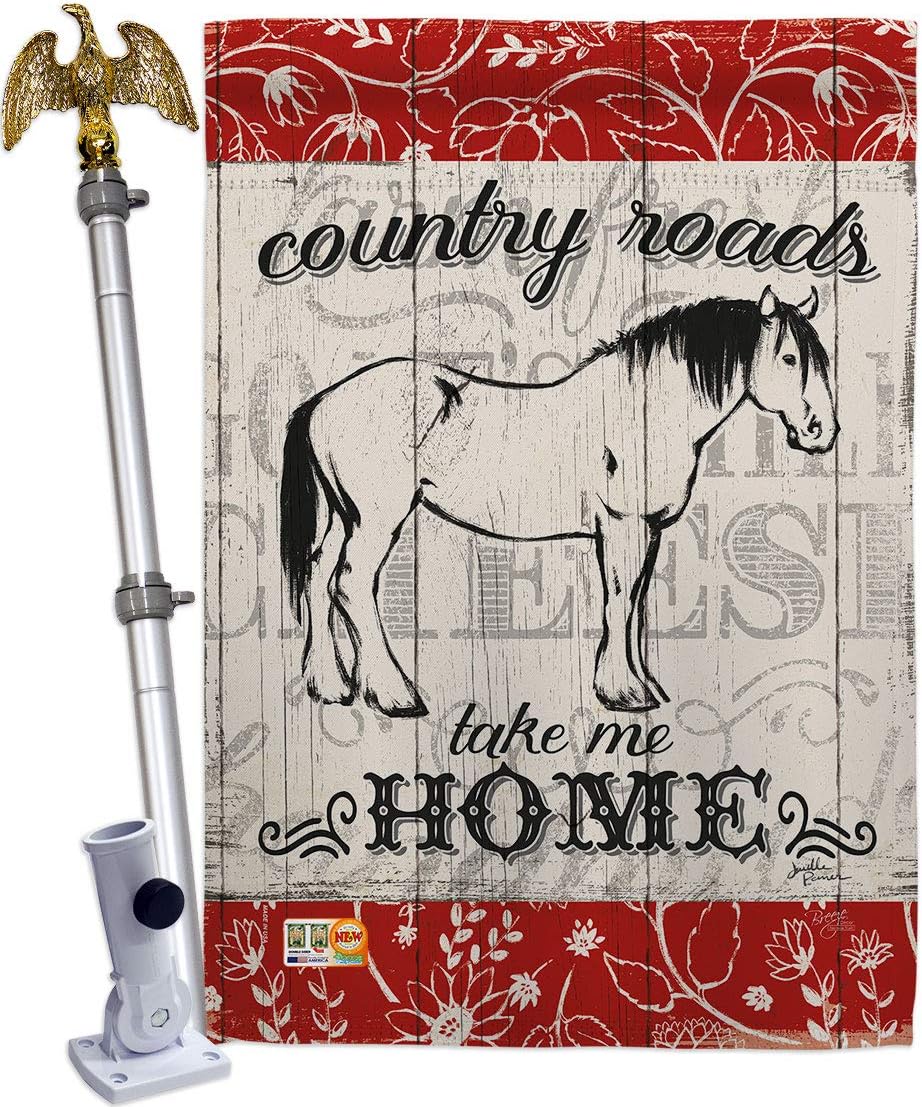 Country Roads Horse House Flag Animals Barnyard Animal Cow Rooster Farmhouse Pet Nature Farm Creature Small Decorative Gift Yard Banner Made In USA 28 X 40