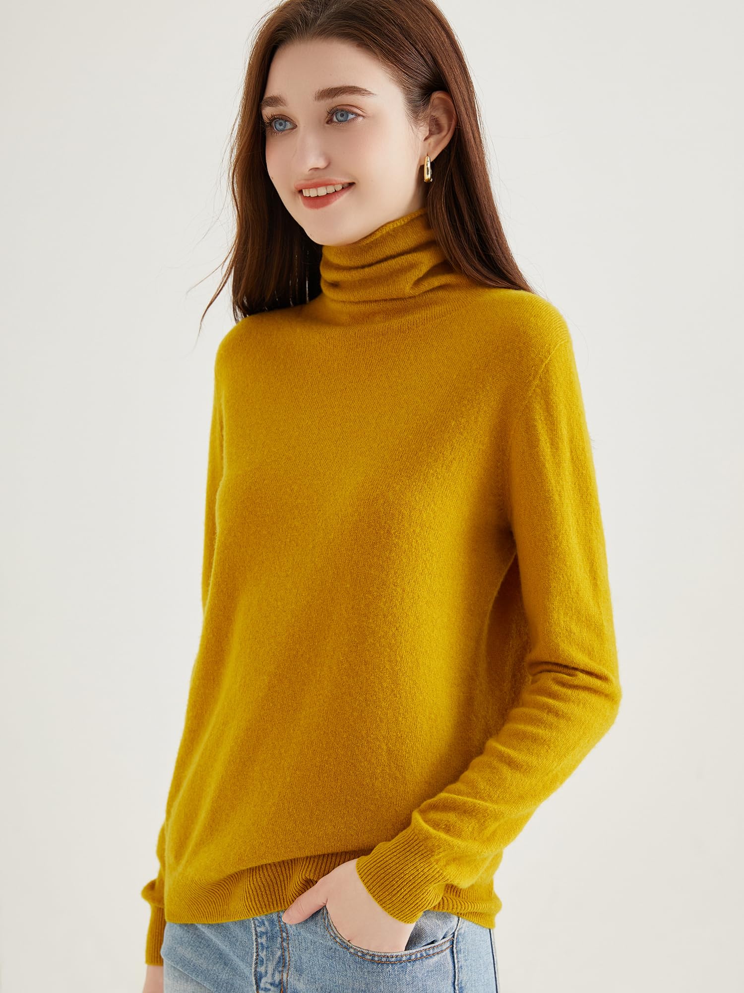 Chanyarn Damen Rollkragenpullover 100% Merinowolle Herbst Winter Basic warm weich langärmelig Nahtloser Strickpullover