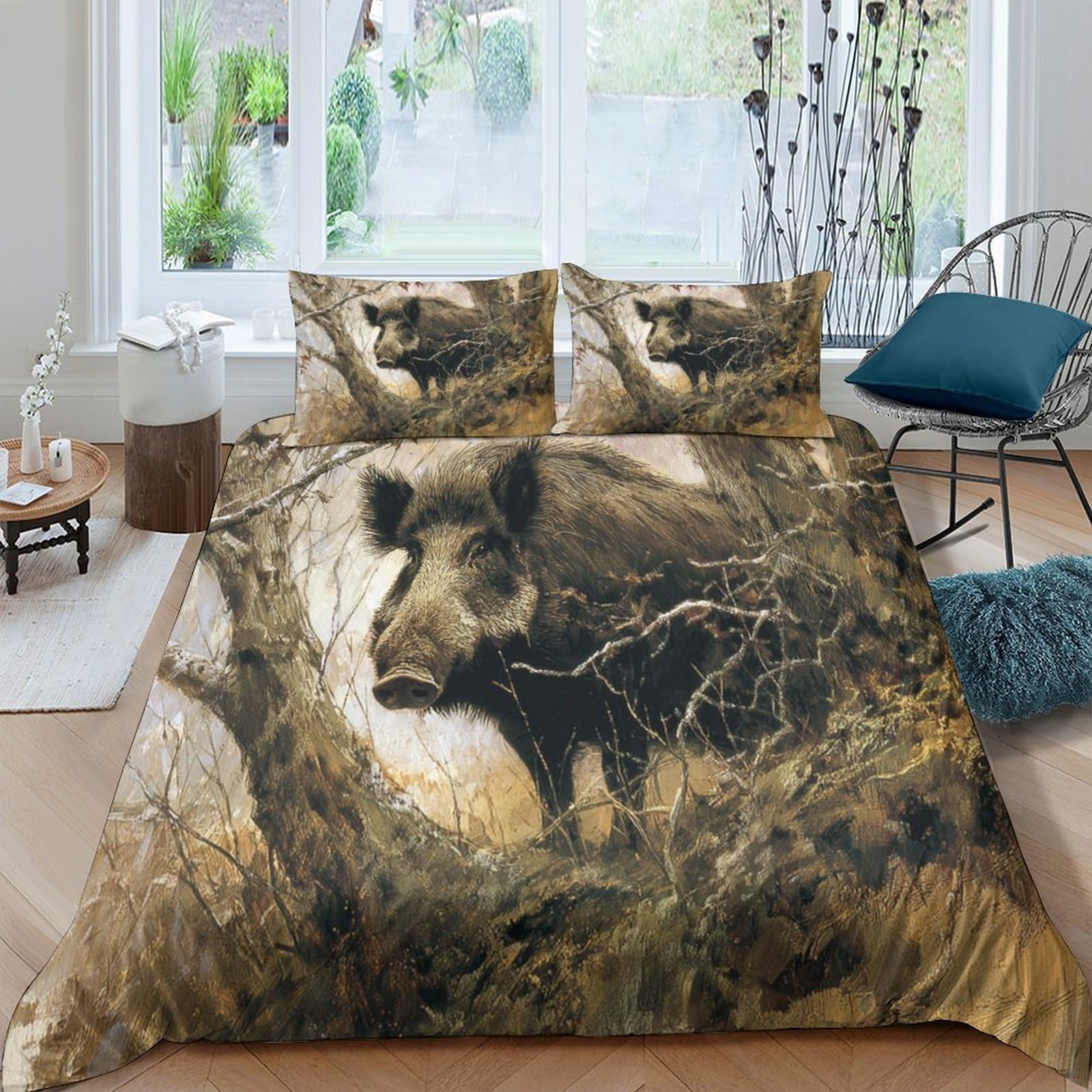 Ctjqhvkz Style-7 3D Printed Wild Boar Forest Fitted Sheet Microfiber Soft Breathable Woodland Mattress Cover For Bedroom Decor Single（135X200cm）