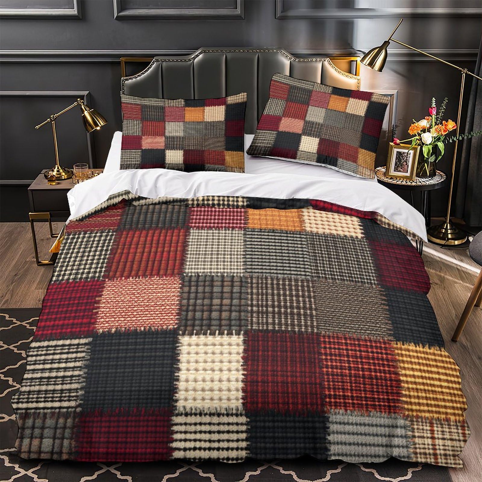 Housse de Couette 3D 135x200cm Microfibre avec Motif Textile Moderne