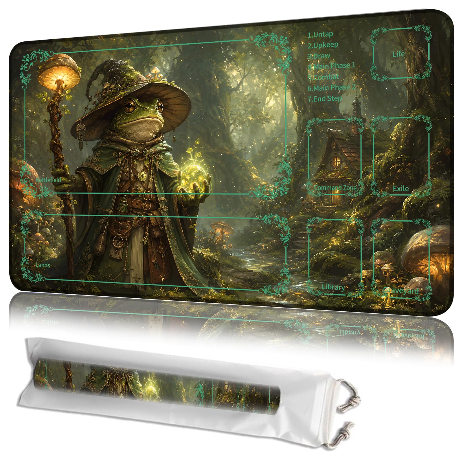 JANENFNA MTG Playmat with Zones 24 x 14 in, Non-Slip, with Storage Bag