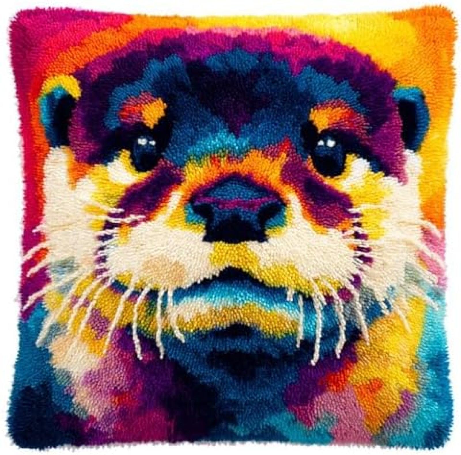 kitphoenix DIY Latch Hook Cushion Kit Otter Portrait,Beginner-Friendly Rug Hooking Pillow Kit,Crochet Craft Cushion Cover for Home Decor,43x43 cm-2