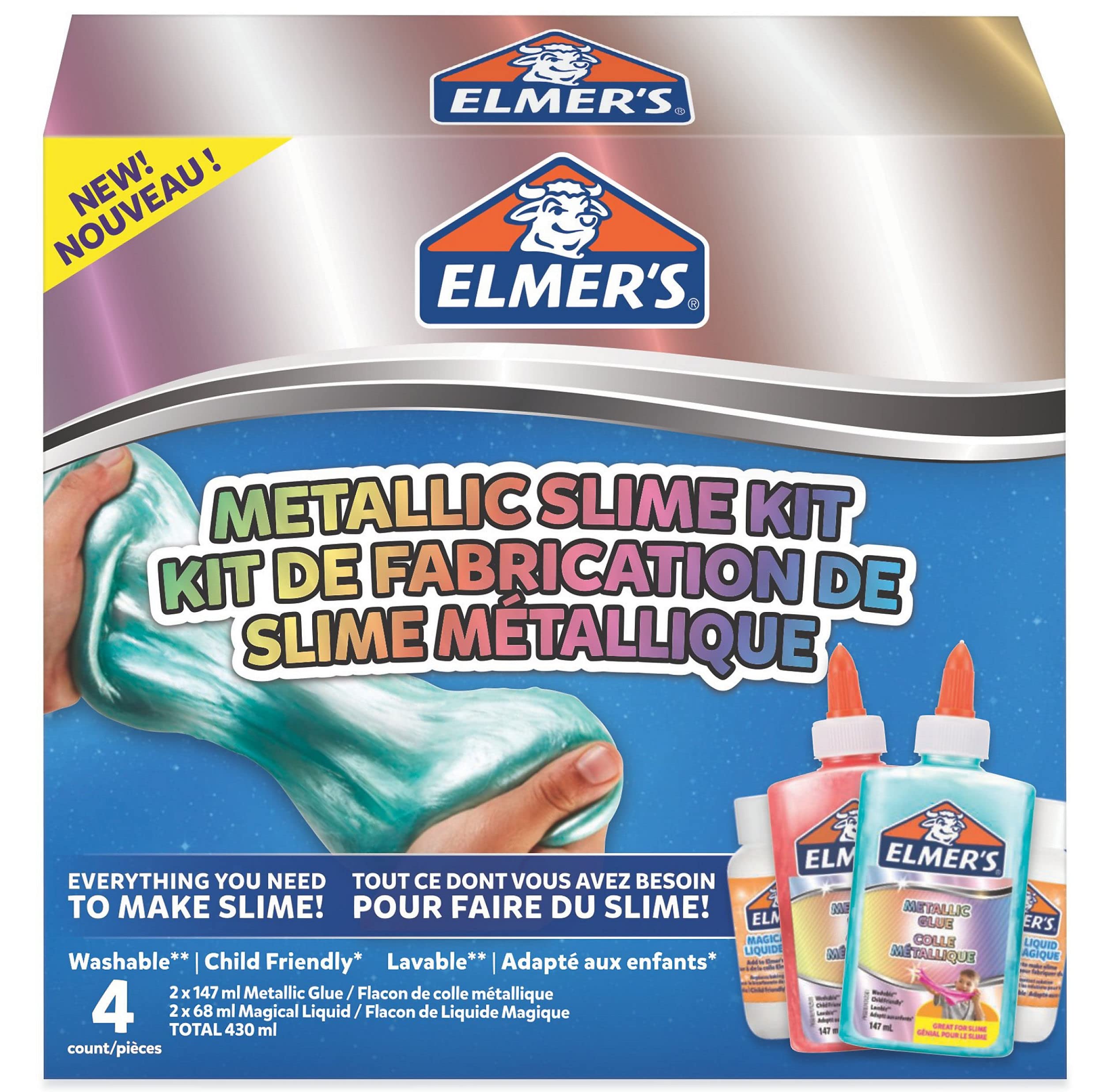 ELMER'SElmer's Metallic Slime Kit Slime Supplies Include Metallic PVA Glue With Magical Liquid Slime Activator 4 Piece Kit, Pink and Teal, 2077256