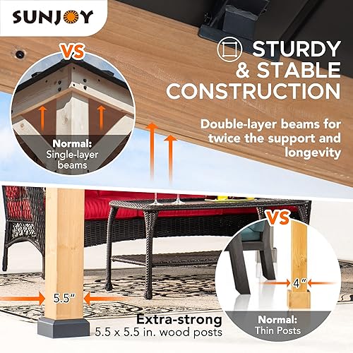 Miniatura 4 de Sunjoy Bridgeport 11 x 11 pies. Gazebo de madera con marco de cedro para patio al aire libre con techo rígido de acero doble negro para jardín,