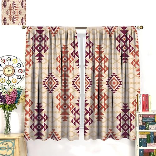 Miniatura 4 de Cortinas aztecas del suroeste, étnicas geométricas, tribales, navajo, bohemio, nativos americanos, opacas, con bolsillo para barra, para dormitorio,
