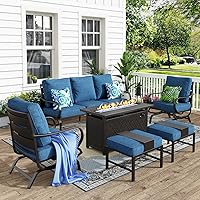 Vista 41 de MFSTUDIO Juego de muebles de patio de 6 piezas con mesa de fogata de gas de 45 pulgadas (hasta 7 asientos), sofás de conversación de patio con marco