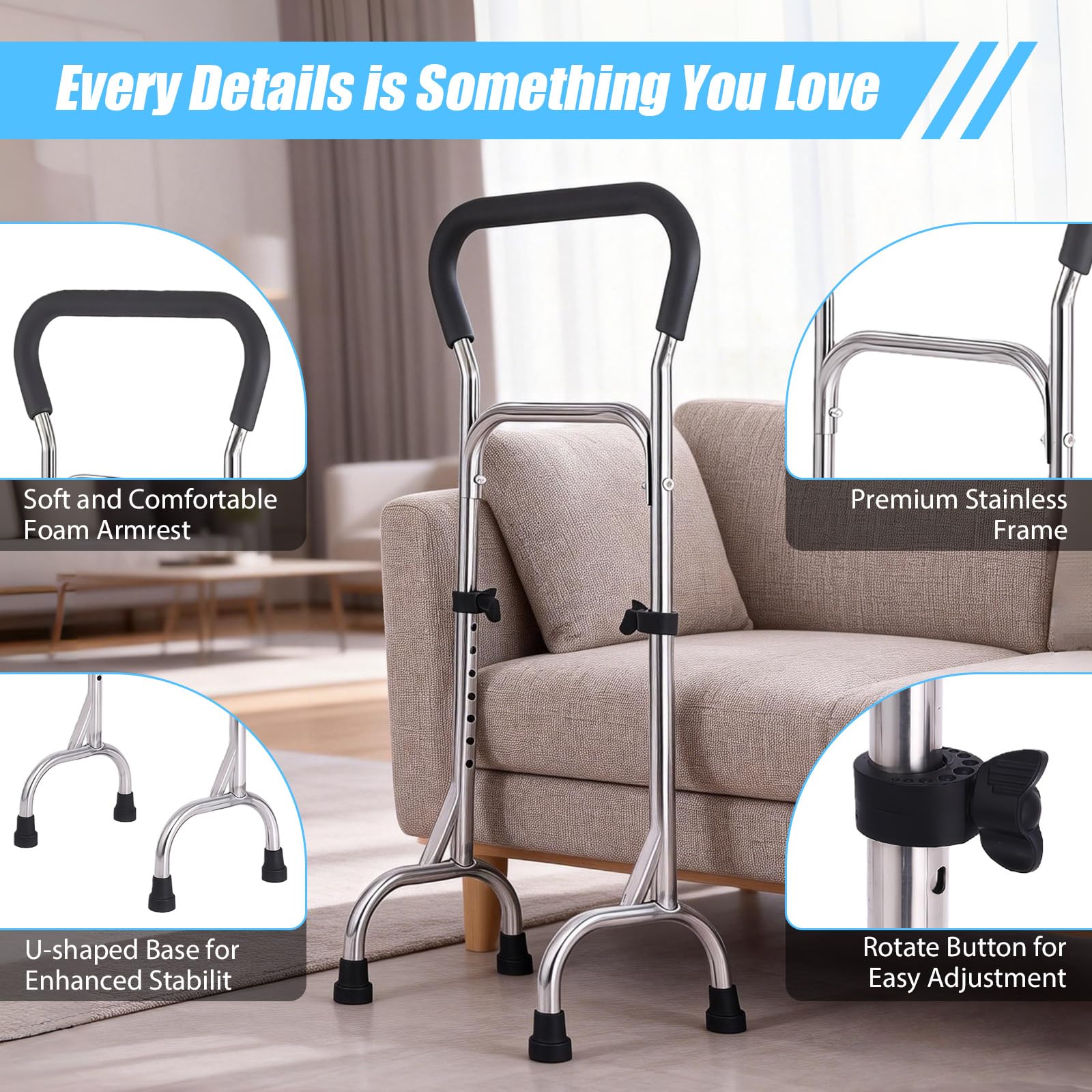 Alzata per anziani, regolabile in altezza 76 – 89 cm per letto, WC, divano | stabile supporto per anziani, donne incinte e disabili, regolazione in altezza a 7 livelli, capacità di carico 200 kg