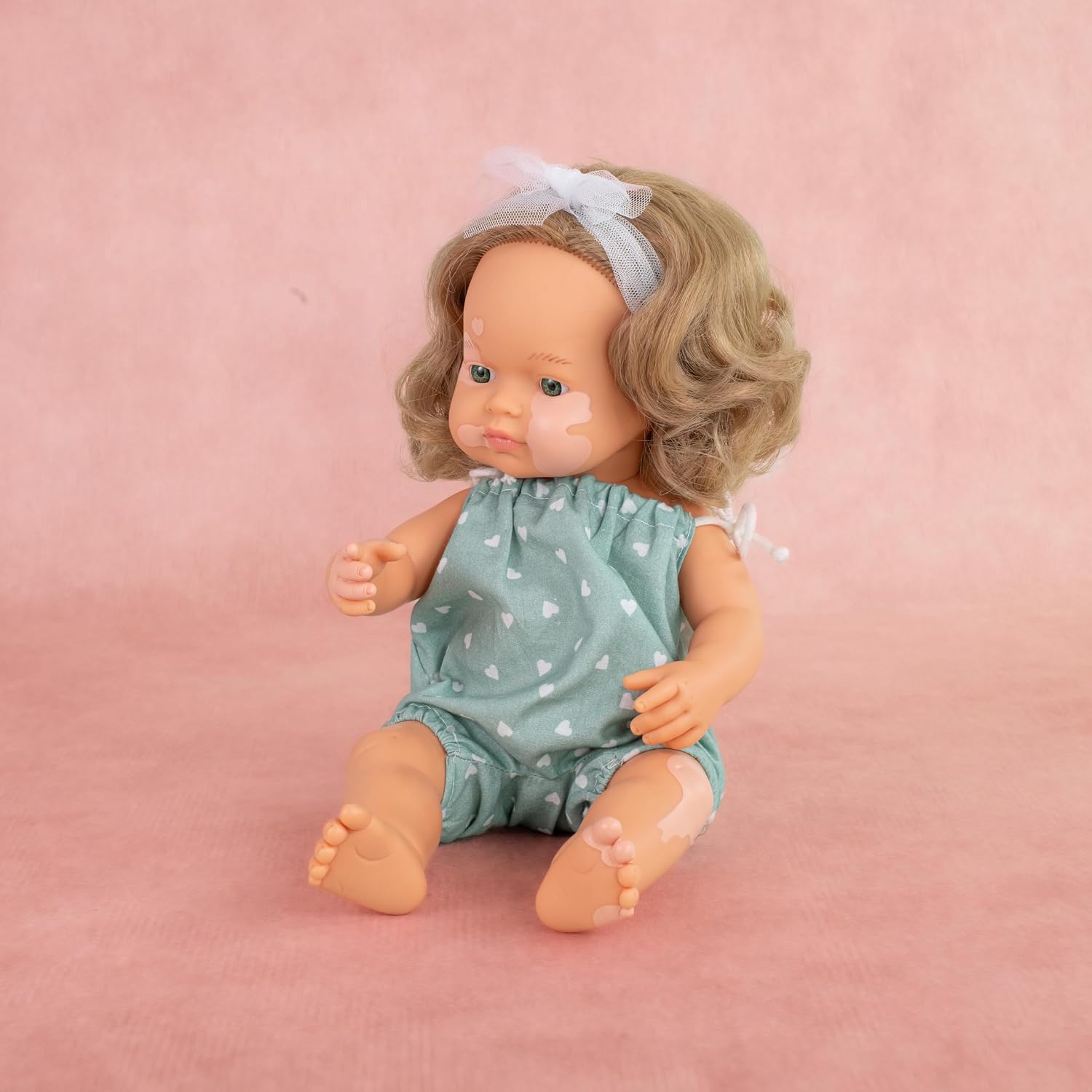 Miniland Baby Doll Caucasian Girl with Vitiligo 15´´ inches in Box. Made in Spain with Vanilla Scent. Anatomically Correct. My Friends & Me Collection