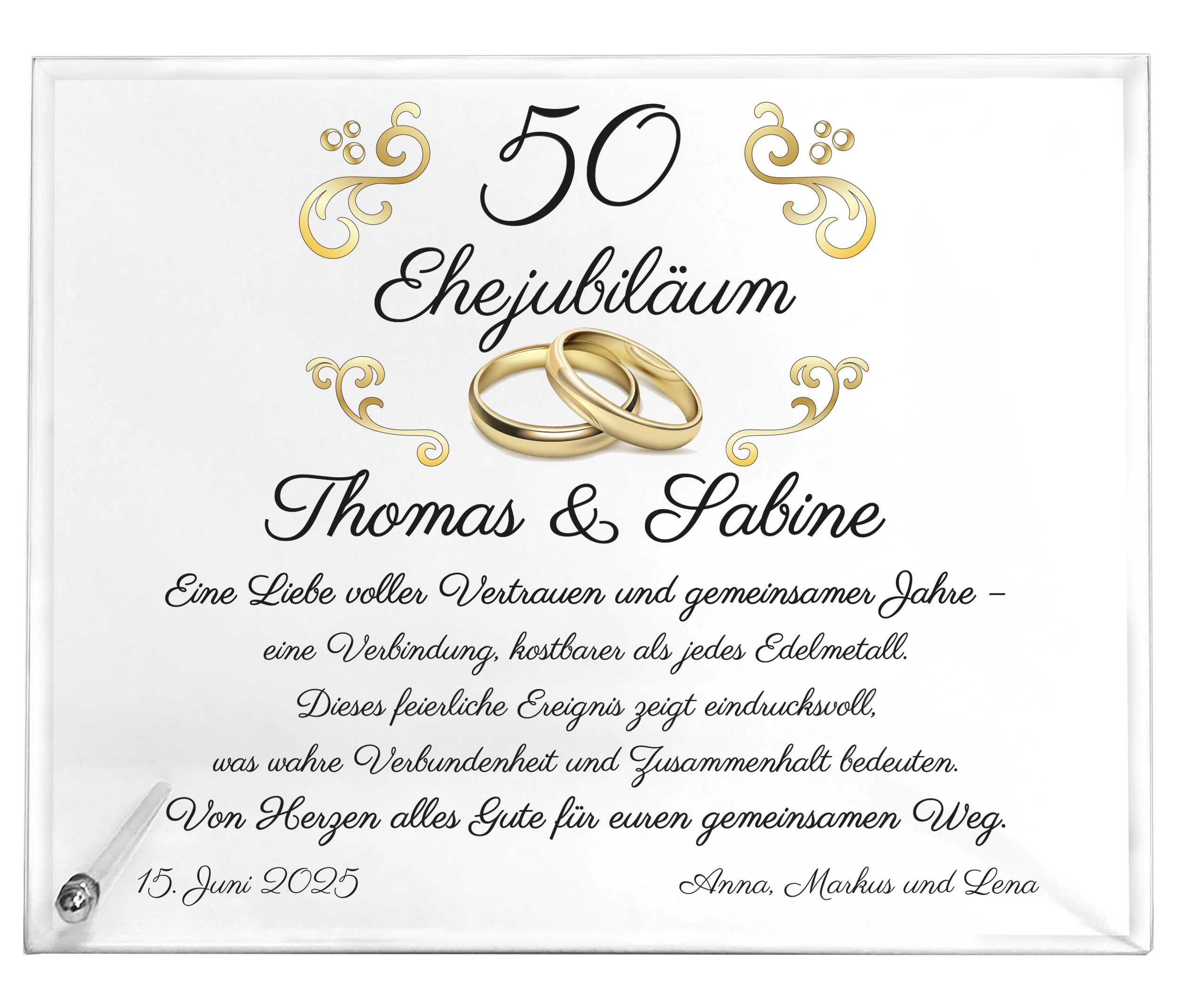Personalisierte Kristalltafel zur Hochzeit oder Jubiläum – Elegantes Geschenk zum Ehejubiläum (z. B. 25, 40, 50 Jahre) – Gravur mit Namen, Datum & Widmung
