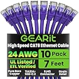 GEARit Cat 6 Ethernet Cable (10-Pack 7 Feet) Cat6 Network Patch, 10Gbps, RJ45, Snagless Cord, Gold-Plated Connectors, Internet for PC, TV, Tablet, Router, Printer, Servers, IT Data Center - Purple
