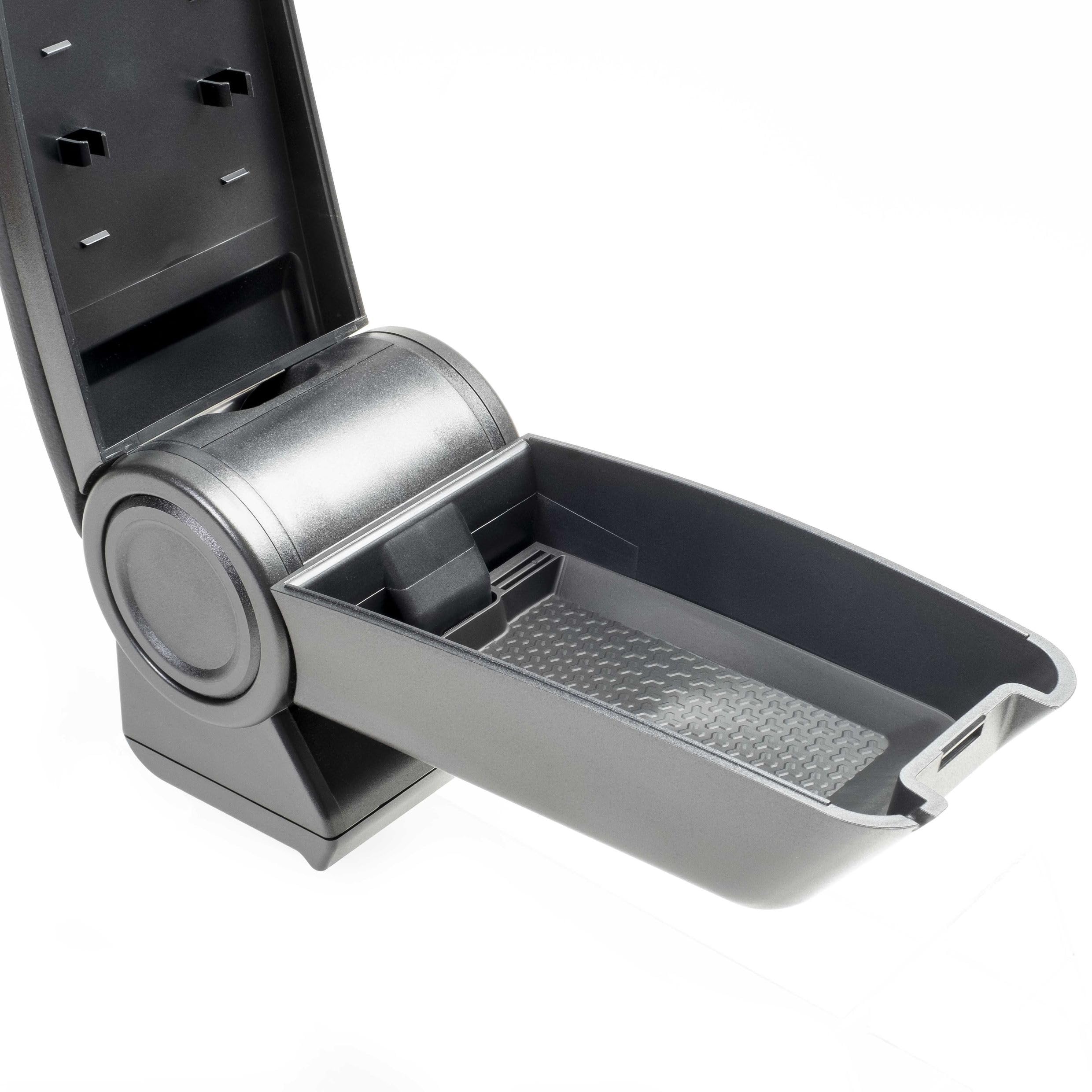 Rati Armster 3 Armlehne kompatibel für FIAT 500 2016-2024 [schwarz,vegan Leder] nachrüstbare Mittelarmlehne mit Staufach (nicht zum 500e)