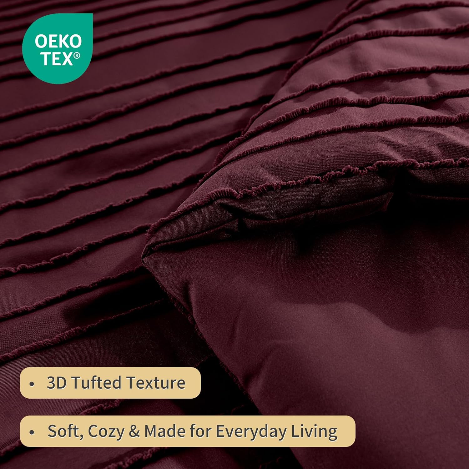 NEXHOME PRO Tufted Boho Comforter Set Full, 8 Pieces Ultra Soft Brushed Microfiber All-in-One Bedding, Lightweight All Season Comforter Bed in a Bag, Machine Washable, Burgundy
