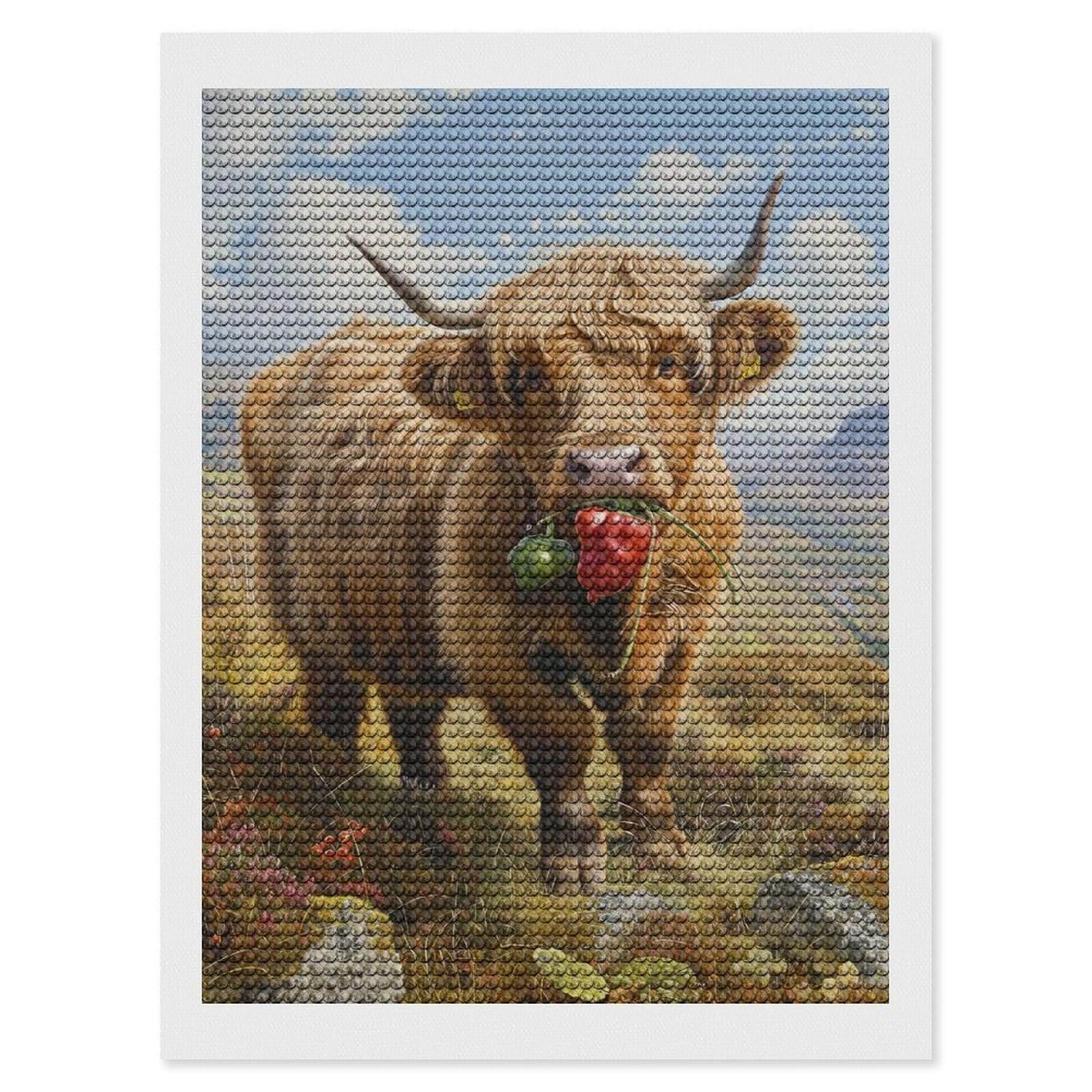 Junmoney Highland Cow Pepper Land Diamond Painting Canvas Set 12"x16", for Adults, Sparkling Round Gems, Thoughtful Handmade Gift, Modern Decor