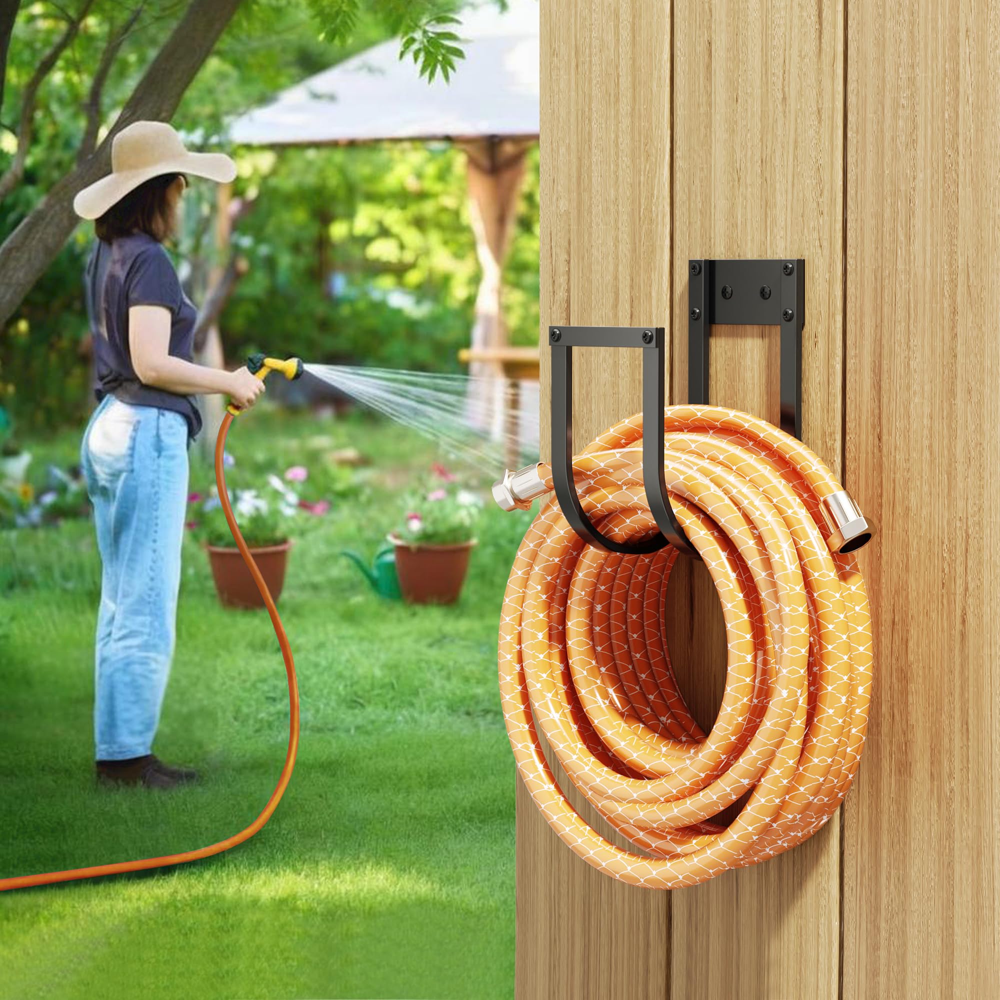 pickpiff Pantaloni da giardino Holder Wall Mount – Metal Water Hose Hanger for Outside, gancio durevole per giardino, garage o cortile (2 confezioni)