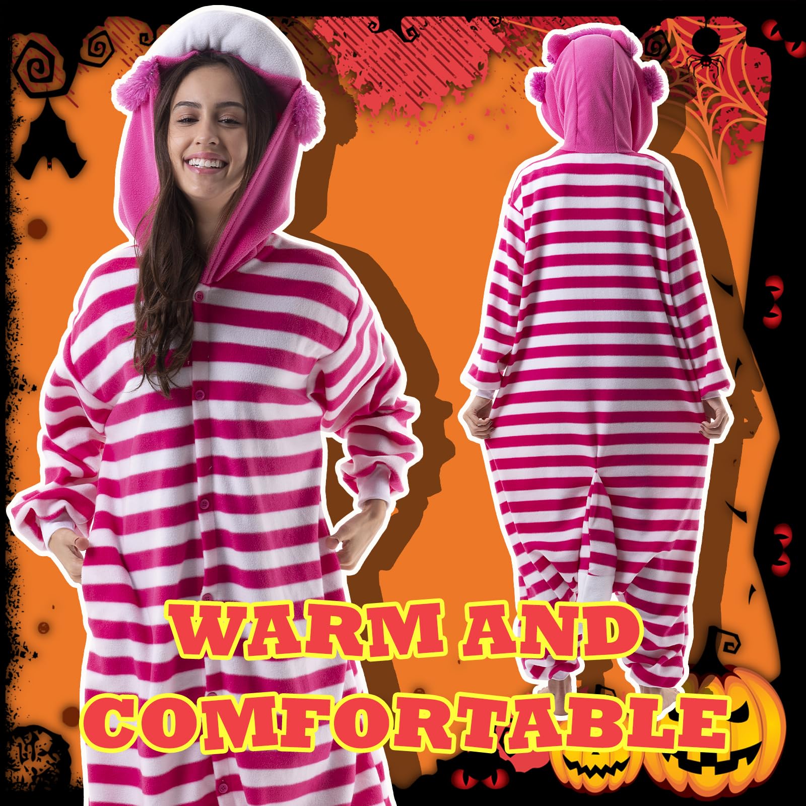 Beauty Shine Unisex Adult Onesie One Piece Pajamas Cosplay Cartoon Costume Halloween Christmas Sleepwear Jumpsuit Homewear: Large Cheshire Cat