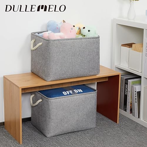 Miniatura 6 de DULLEMELO Contenedores de almacenamiento de tela de 16 x 12 x 12 pulgadas, canastas de almacenamiento rectangulares grandes, paquete de 2 unidades,