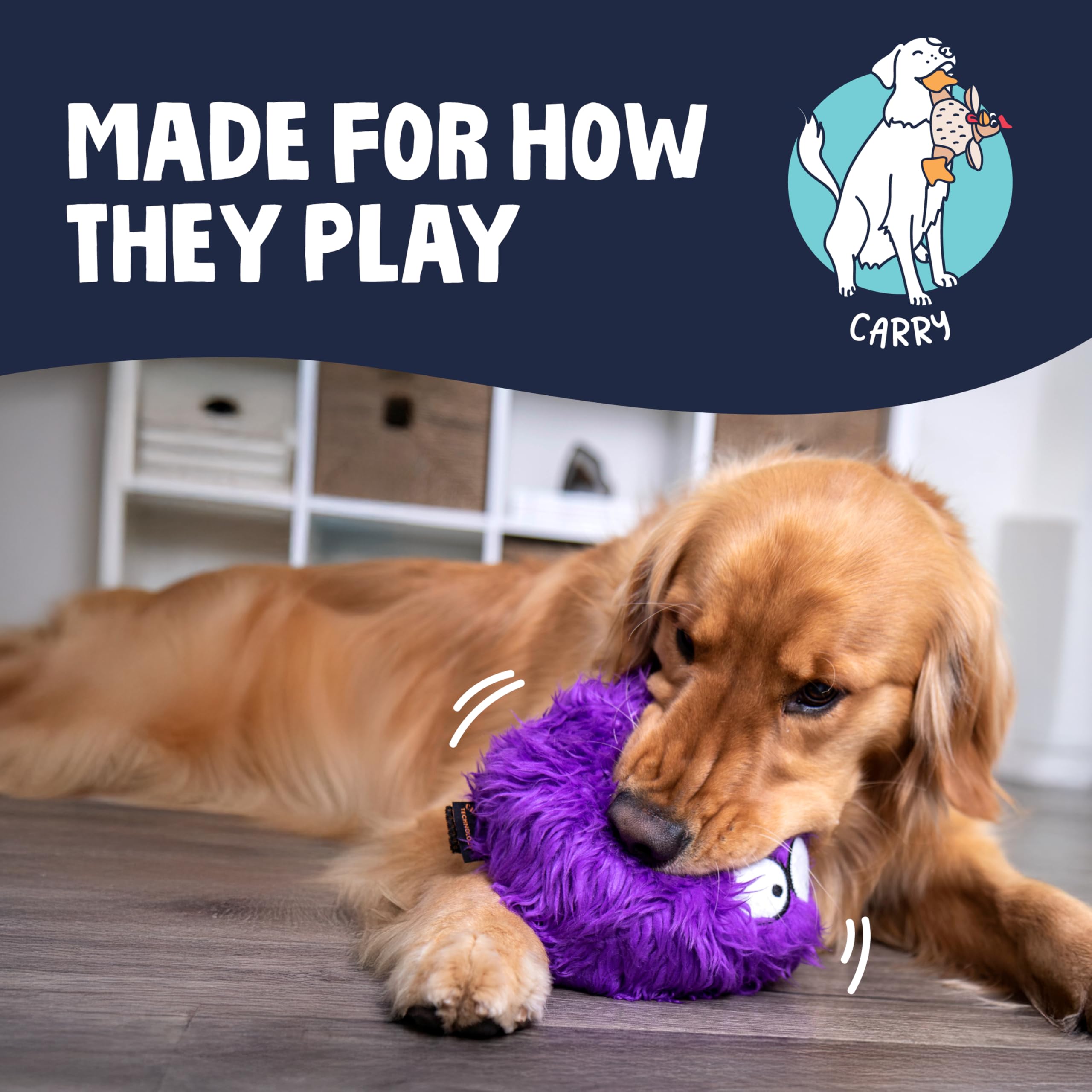 goDog Furballz with Chew Guard Technology Plush Squeaker Dog Toy
